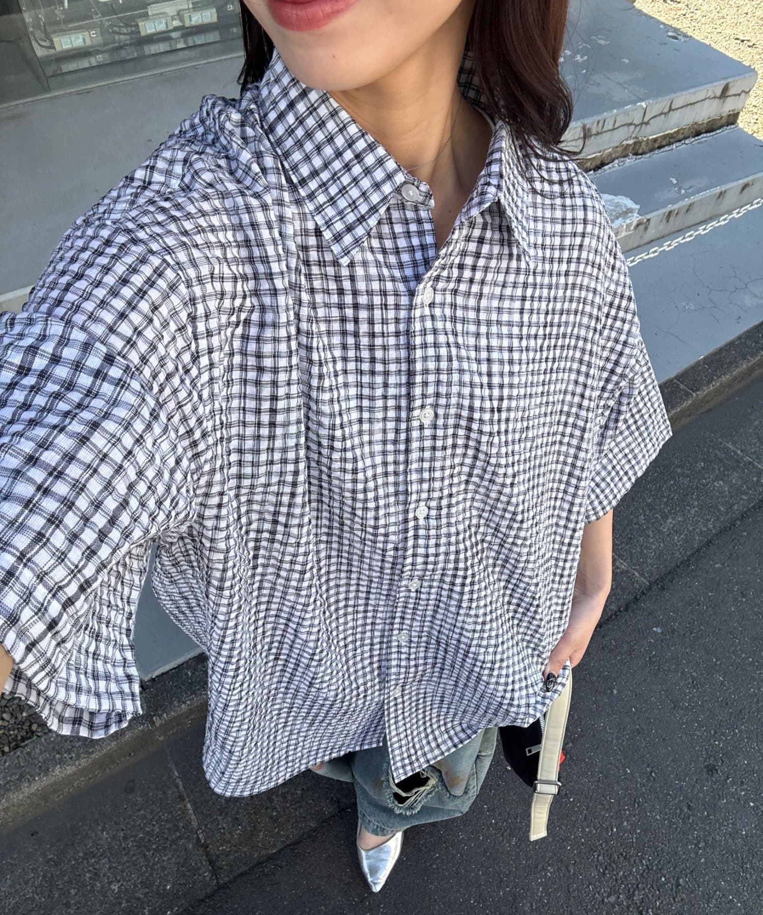 CIAOPANIC(チャオパニック) チェックサッカー半袖シャツ