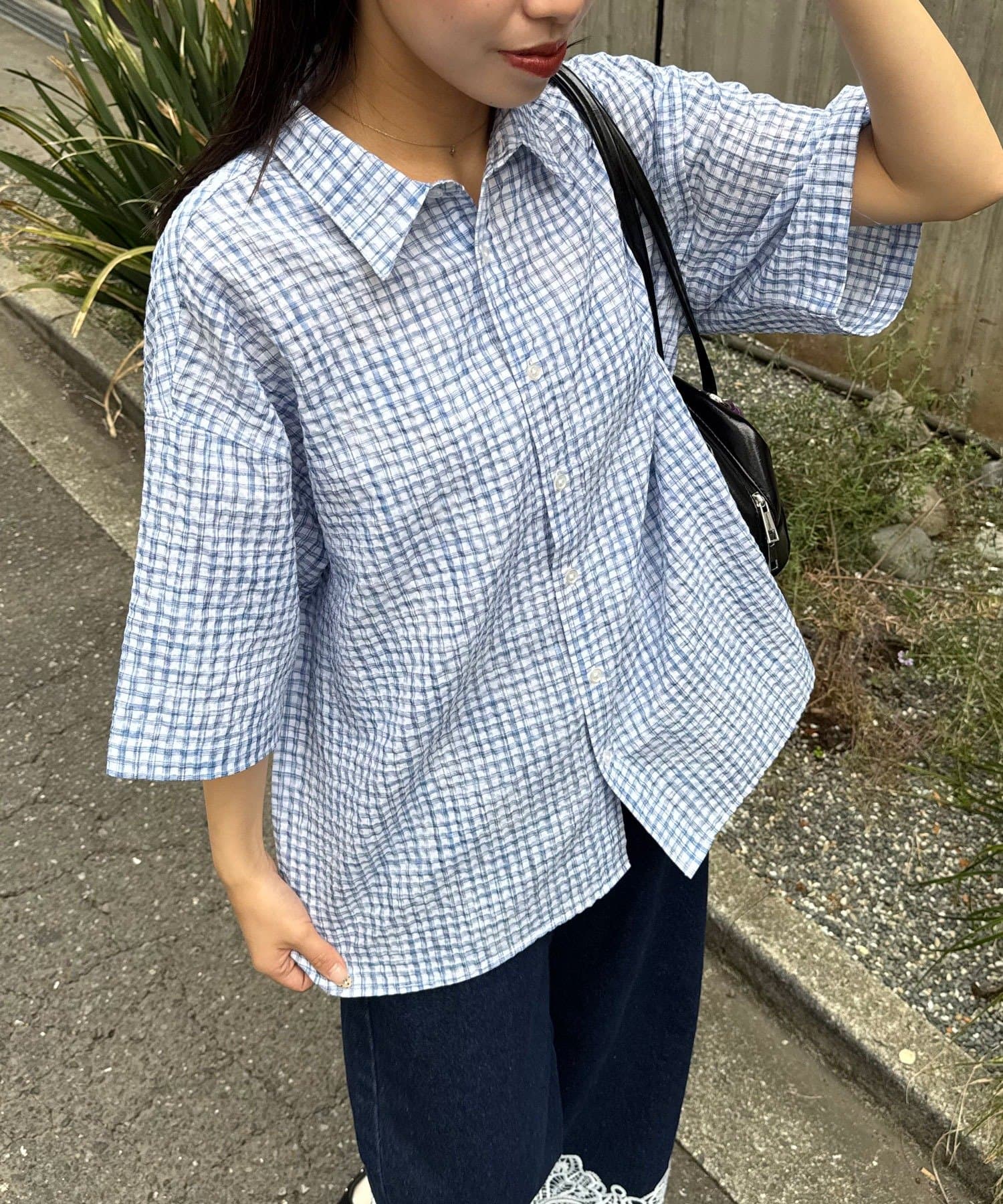 CIAOPANIC(チャオパニック) チェックサッカー半袖シャツ