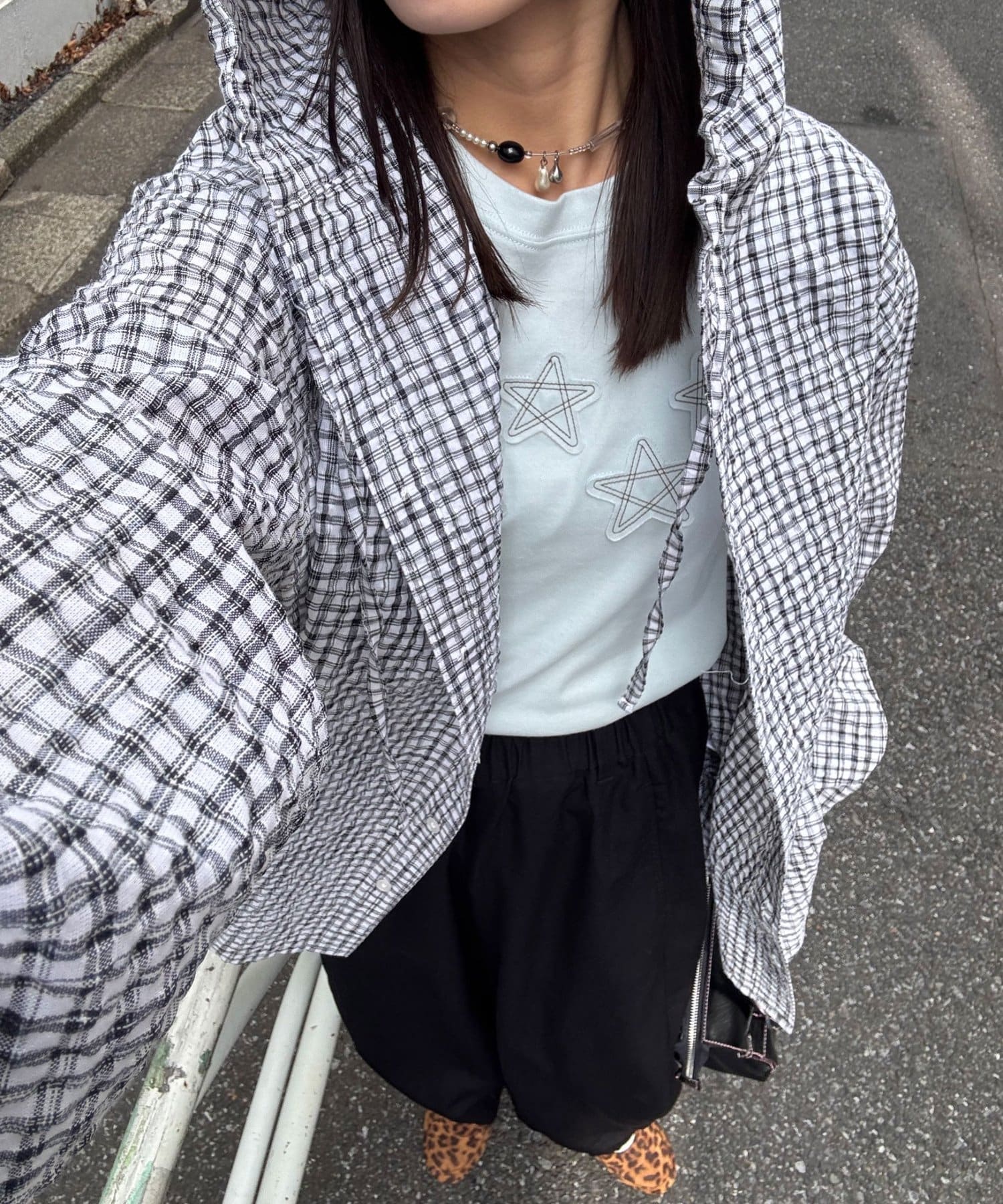 CIAOPANIC(チャオパニック) 【♡15で1500円OFFクーポン！？】チェックサッカー フードシャツ