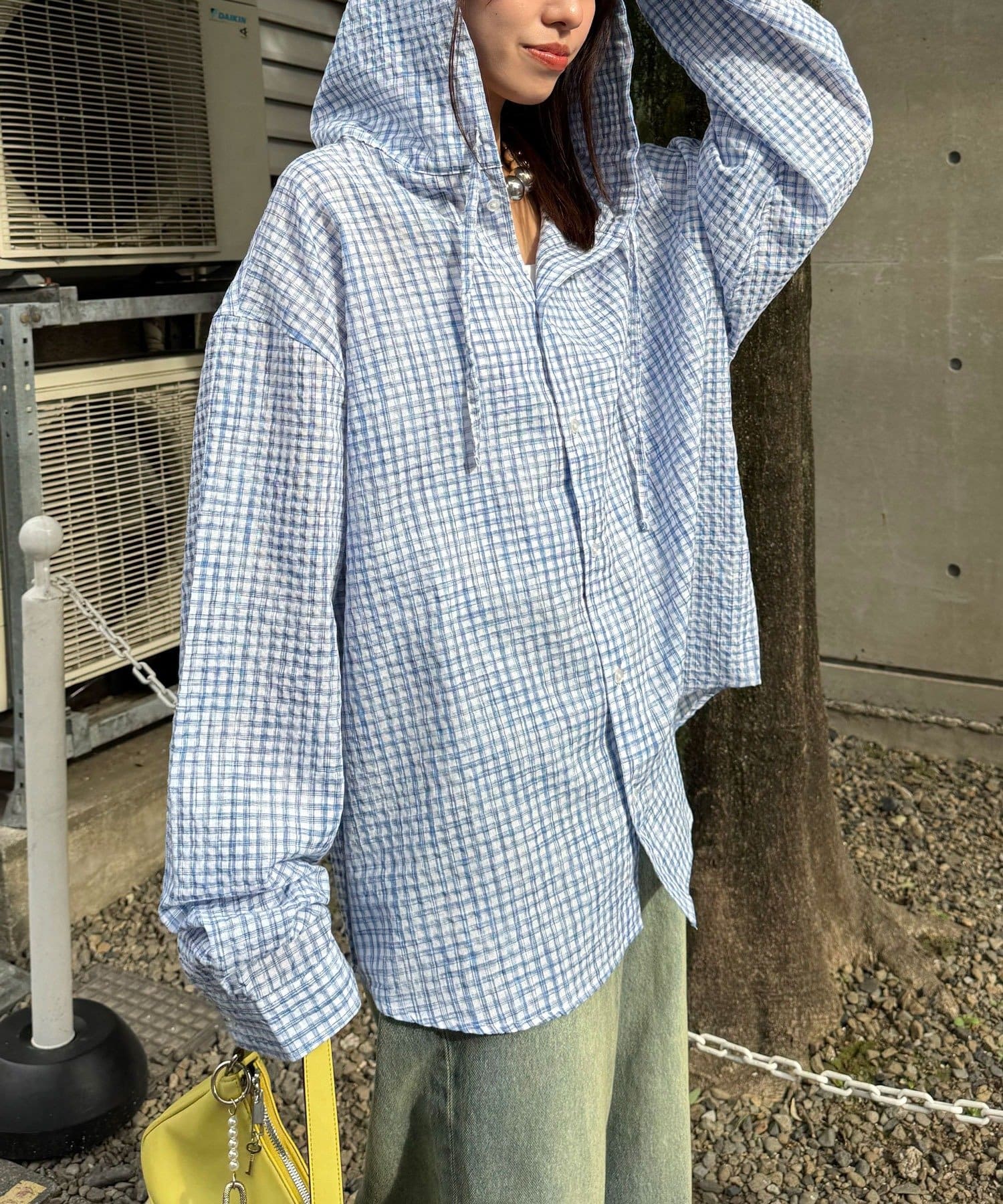 CIAOPANIC(チャオパニック) 【♡15で1500円OFFクーポン！？】チェックサッカー フードシャツ