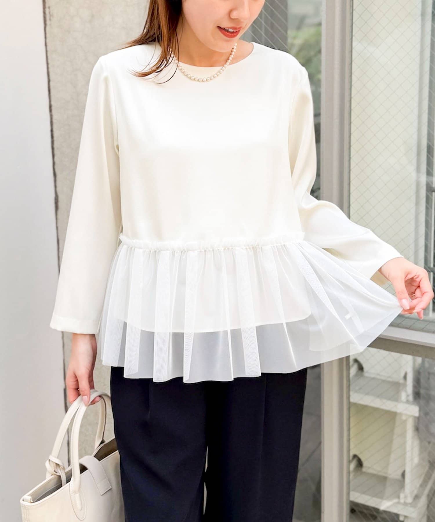 NOLLEY'S(ノーリーズ) オトナサテンペプラムブラウス