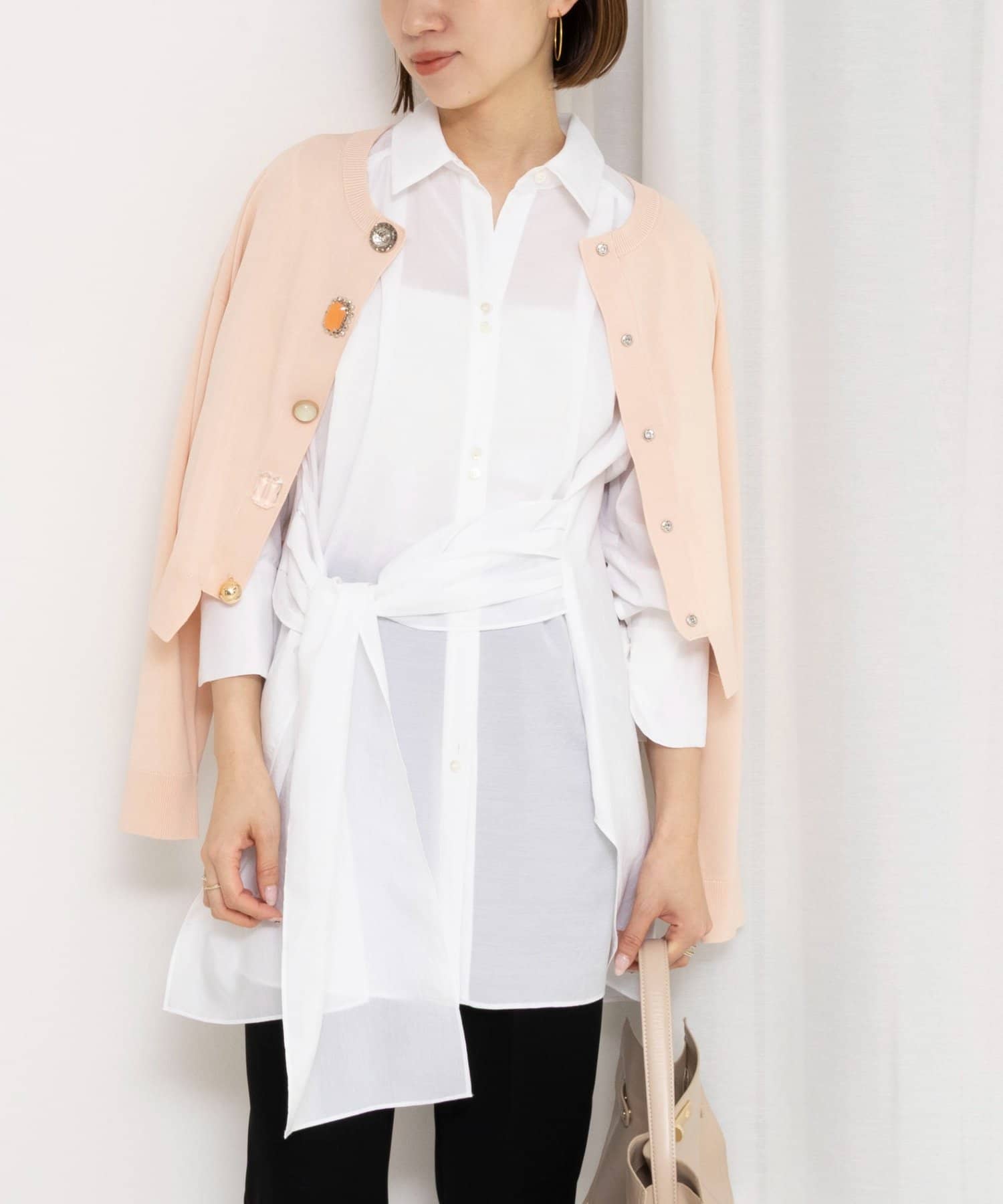 NOLLEY'S(ノーリーズ) ウォッシャブルウエストリボン2WAYロングシャツ