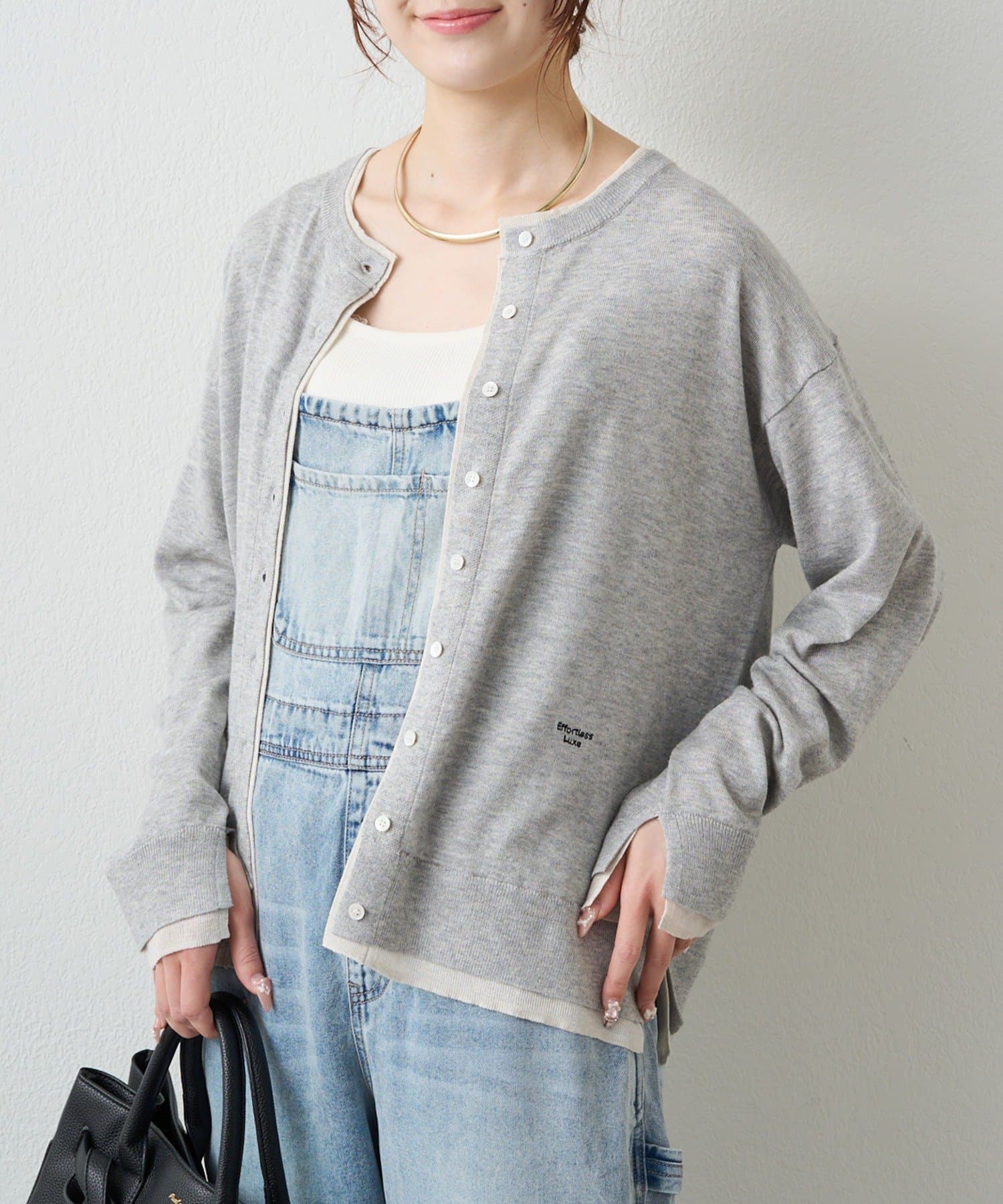 PUAL CE CIN(ピュアルセシン) レイヤード風配色ニットカーディガン