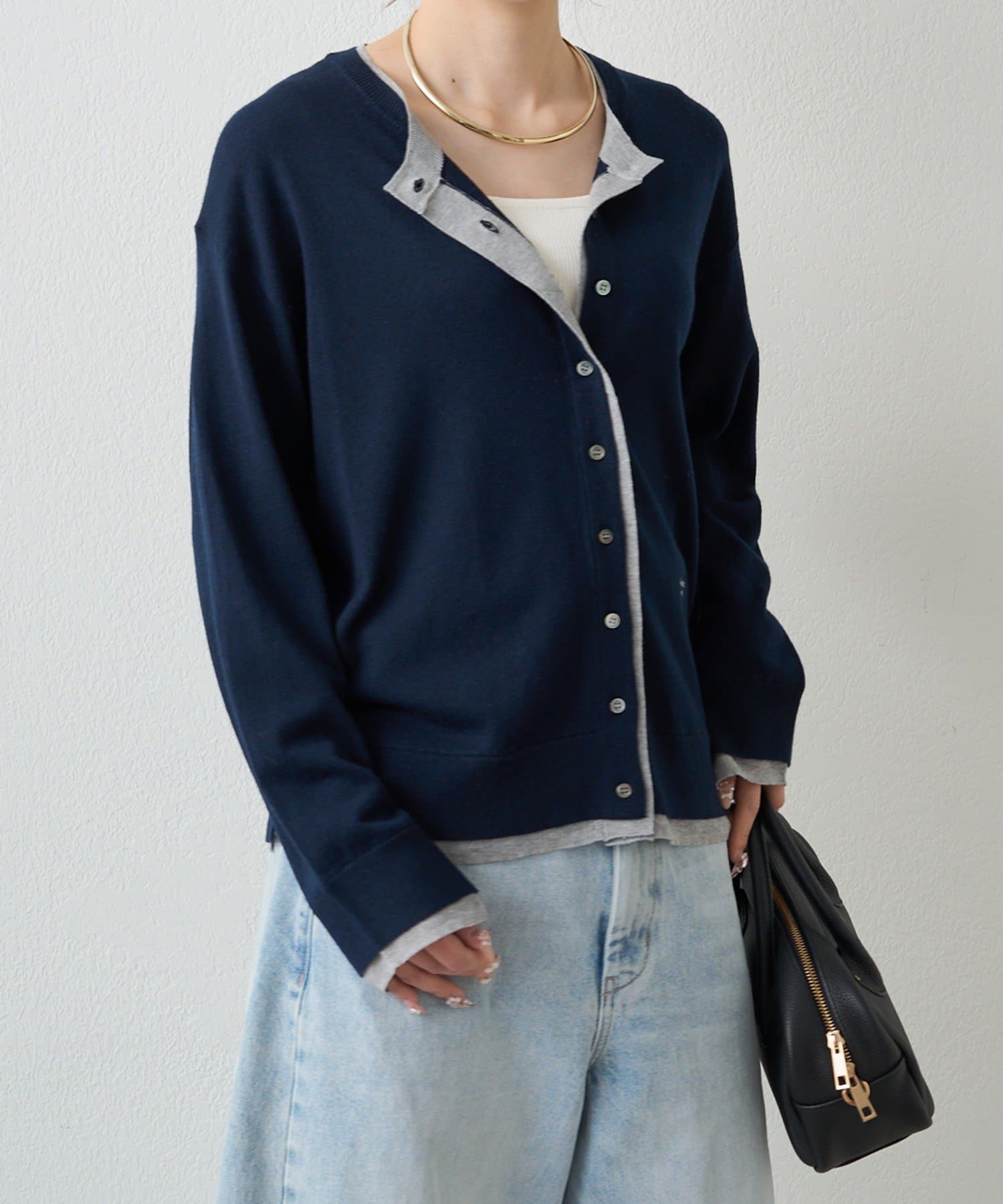 PUAL CE CIN(ピュアルセシン) レイヤード風配色ニットカーディガン