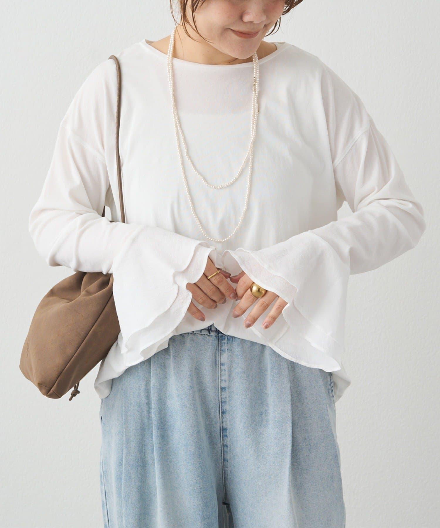 PUAL CE CIN(ピュアルセシン) 布帛フレアカフカットソー