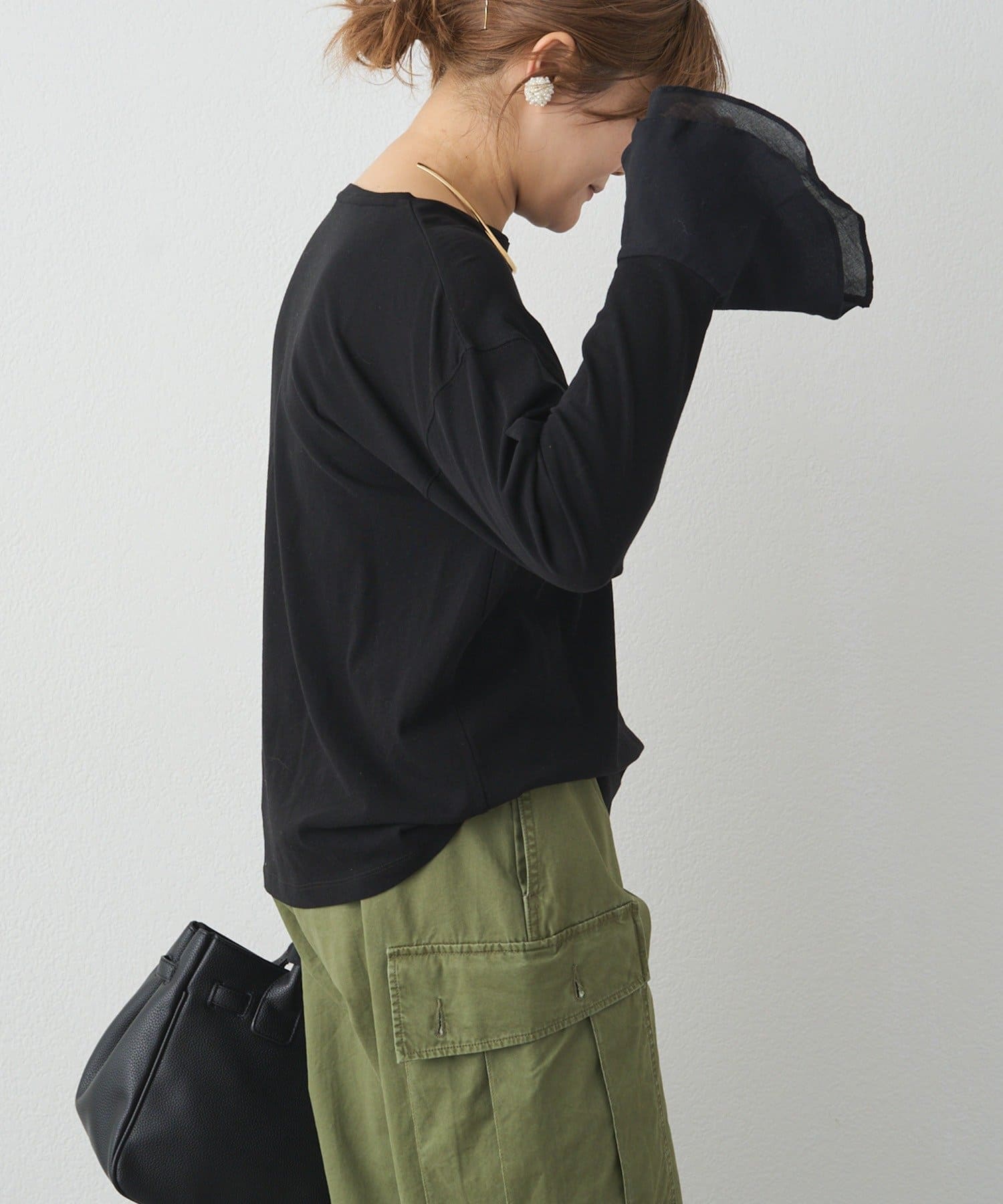 PUAL CE CIN(ピュアルセシン) 布帛フレアカフカットソー