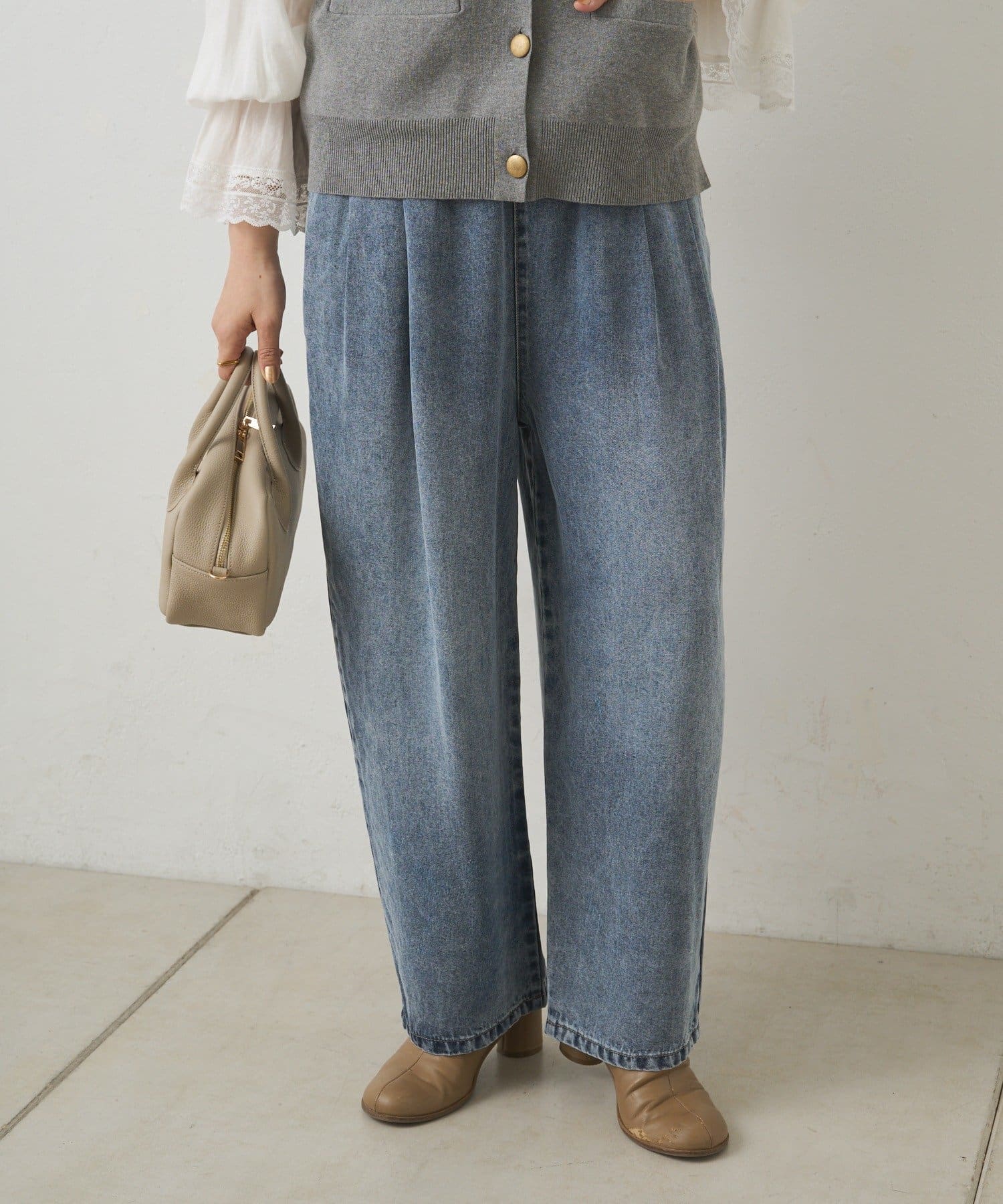 PUAL CE CIN(ピュアルセシン) リヨセル混デニムツータックイージーパンツ