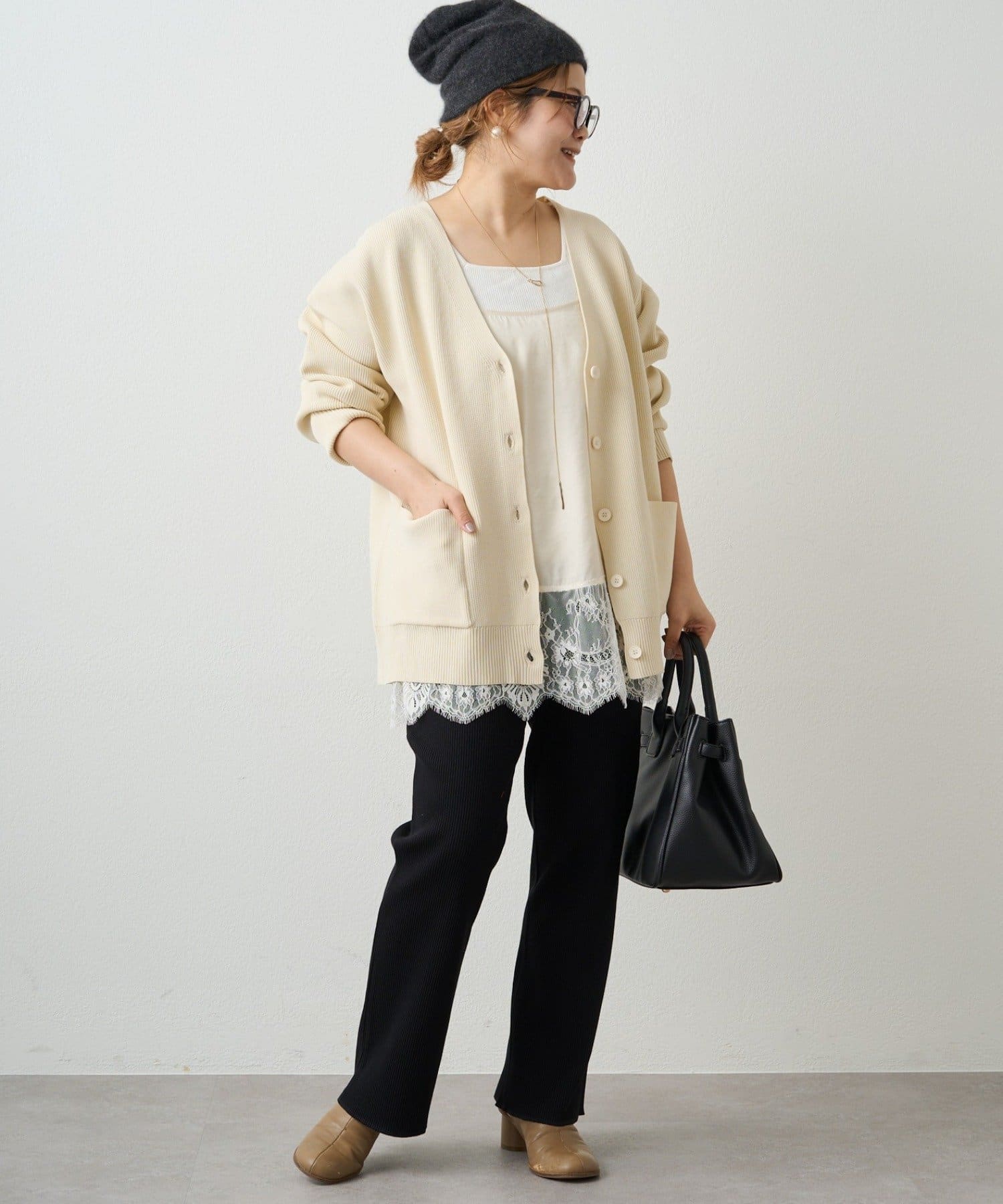 PUAL CE CIN(ピュアルセシン) 【＠noricorico102企画】《-3キロ見え》微フレアリブパンツ