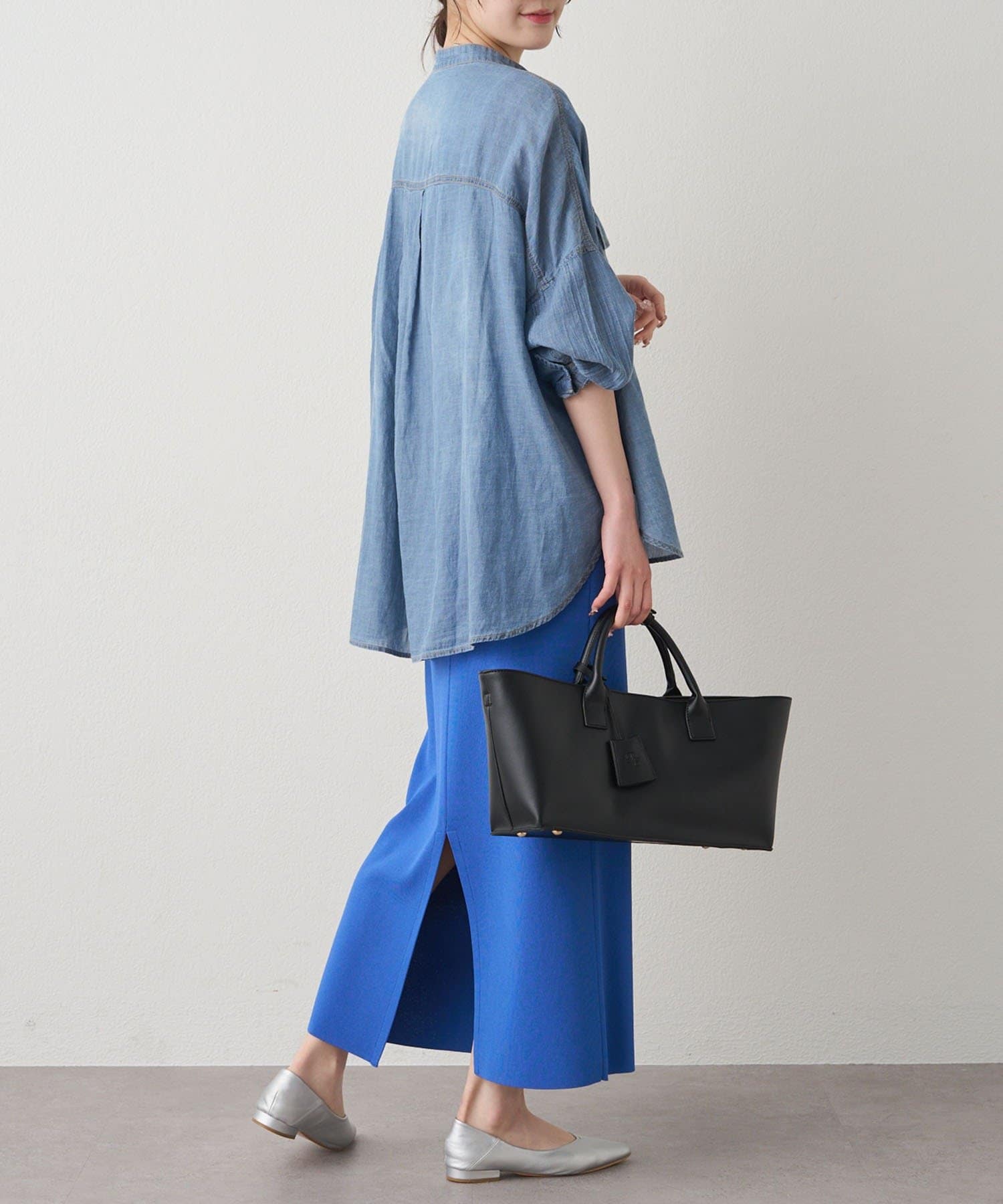 PUAL CE CIN(ピュアルセシン) シアーデニムバンドカラーブラウス