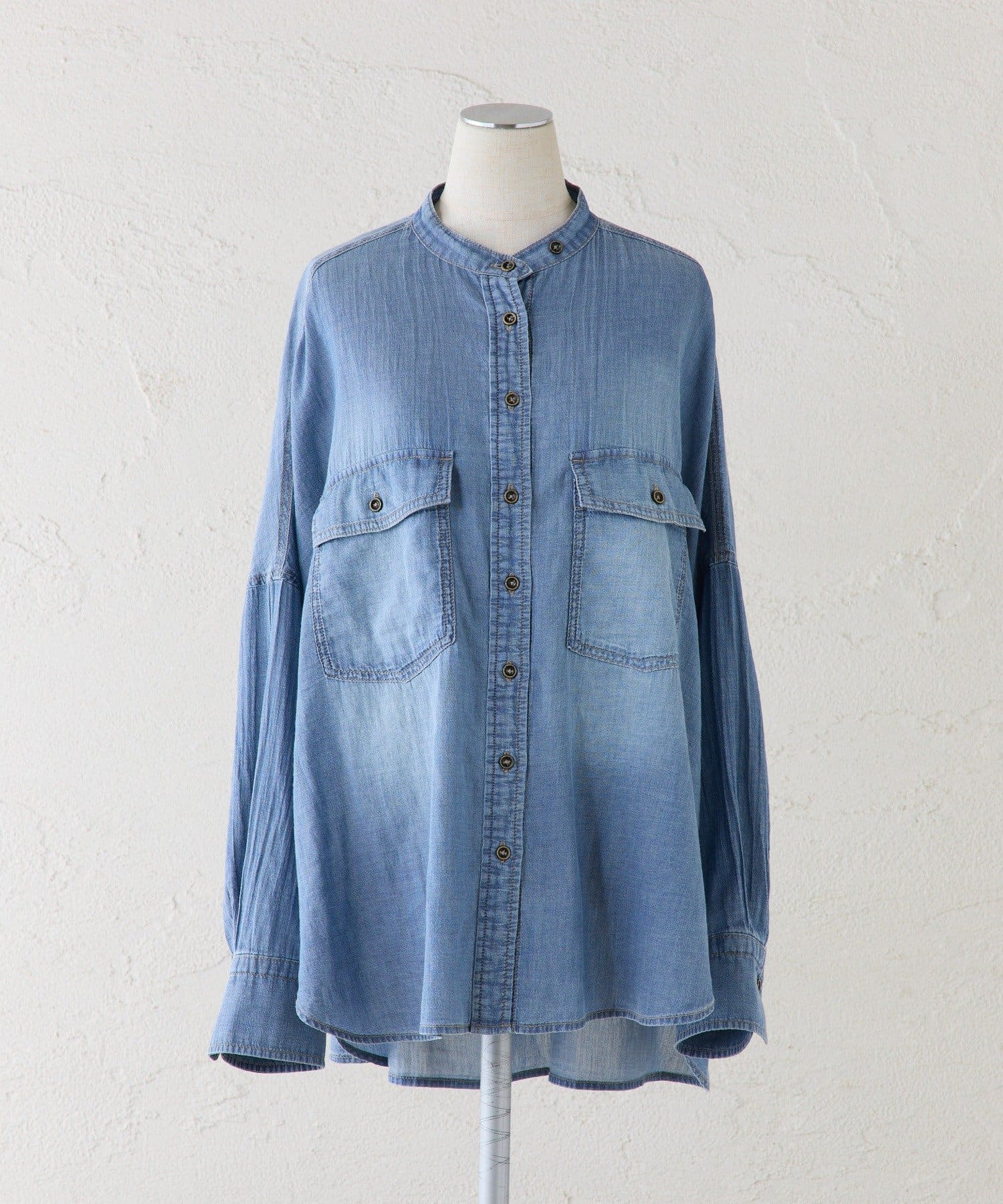 PUAL CE CIN(ピュアルセシン) シアーデニムバンドカラーブラウス