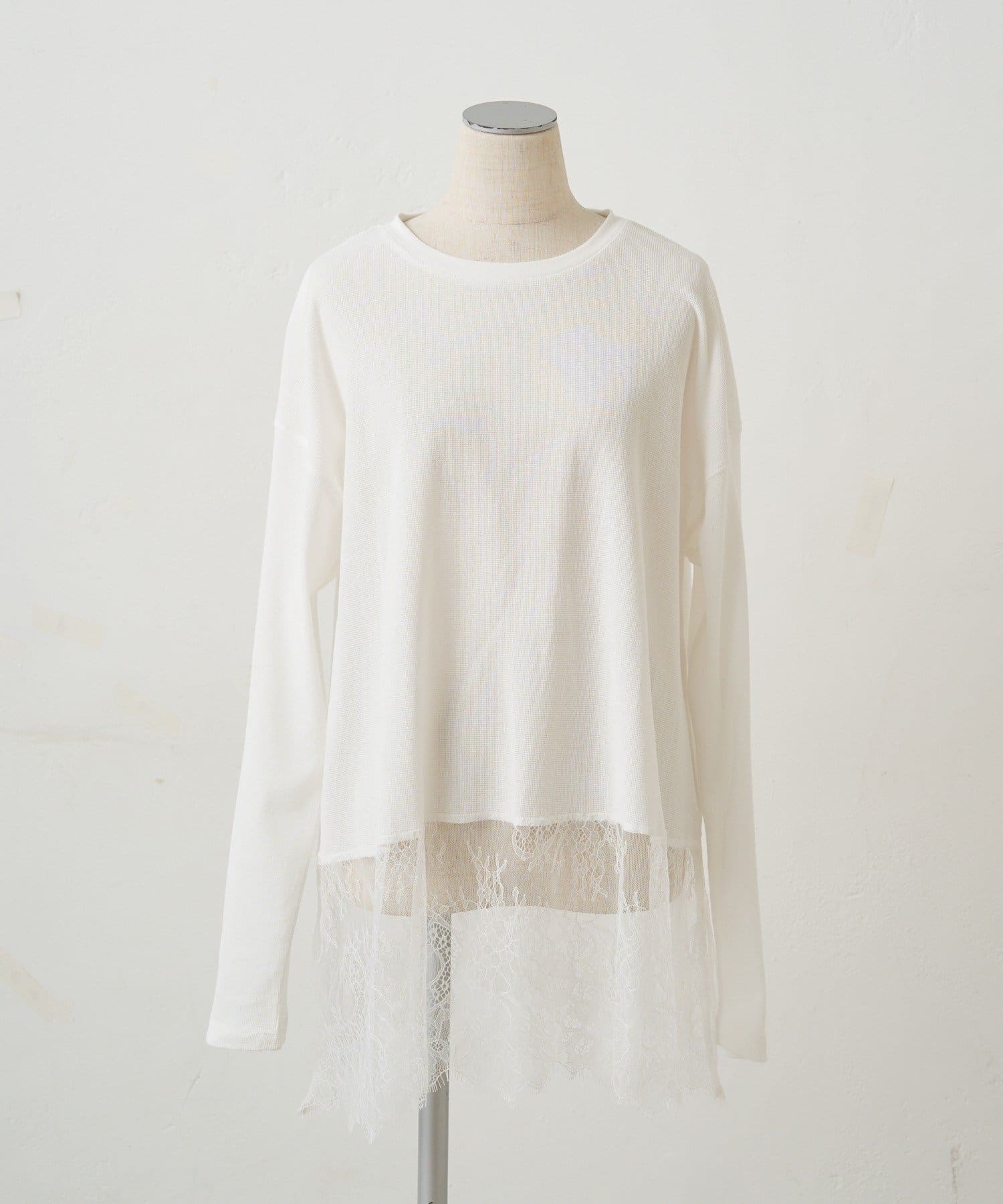 PUAL CE CIN(ピュアルセシン) レースヘムシアーワッフルカットソー