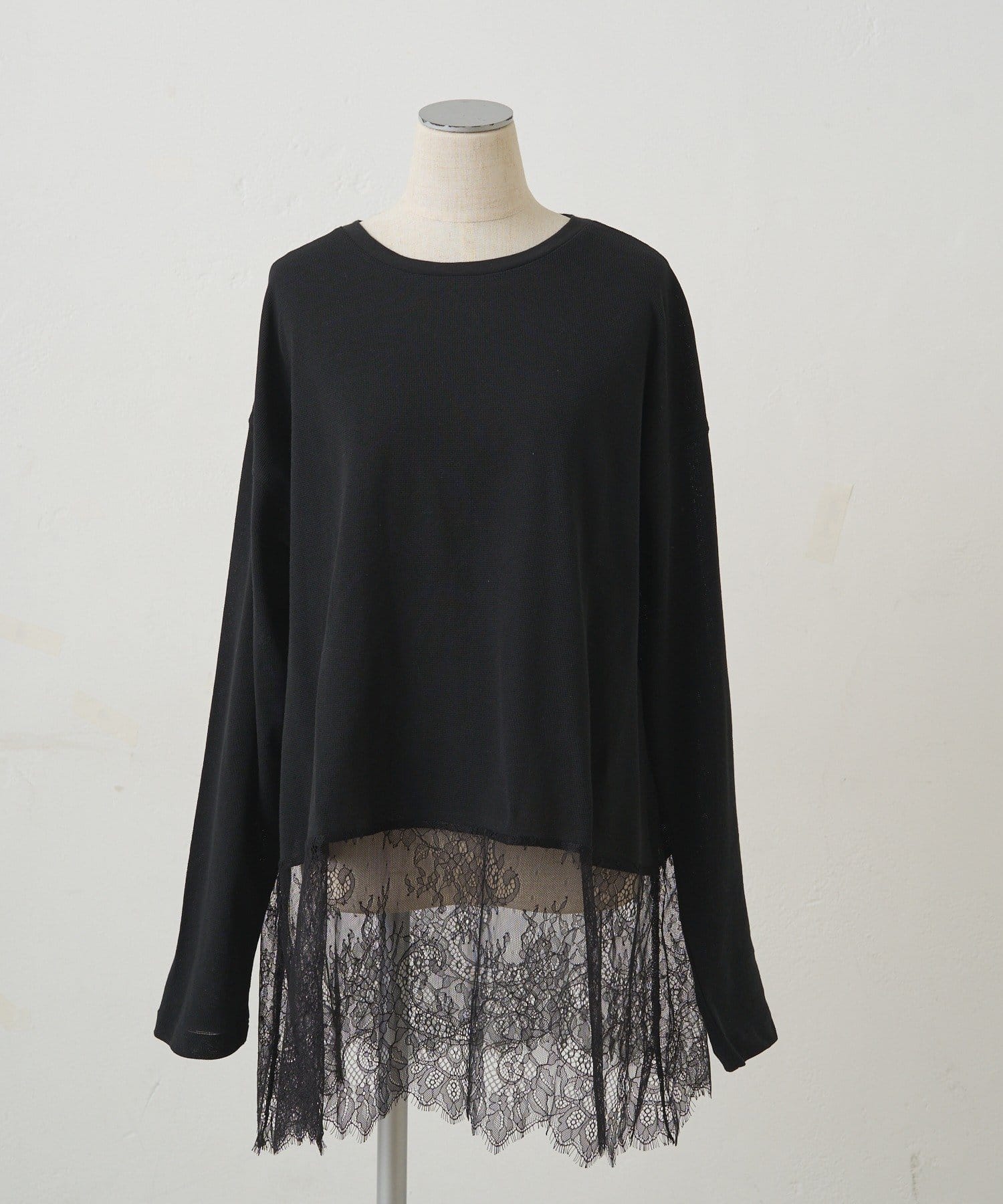 PUAL CE CIN(ピュアルセシン) レースヘムシアーワッフルカットソー