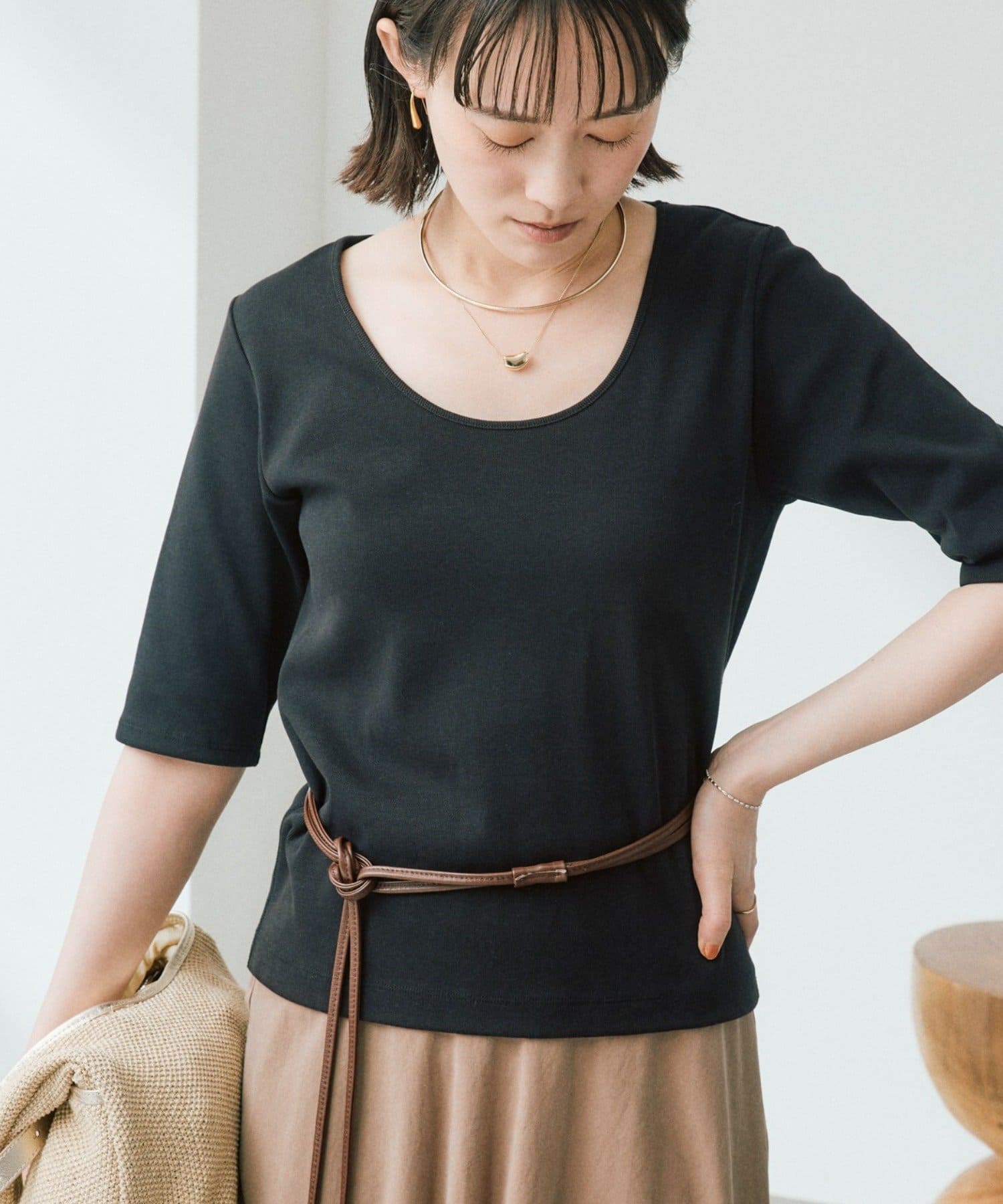 RIVE DROITE(リヴドロワ) 【接触冷感/透湿/紫外線防止】5分袖フライスTee