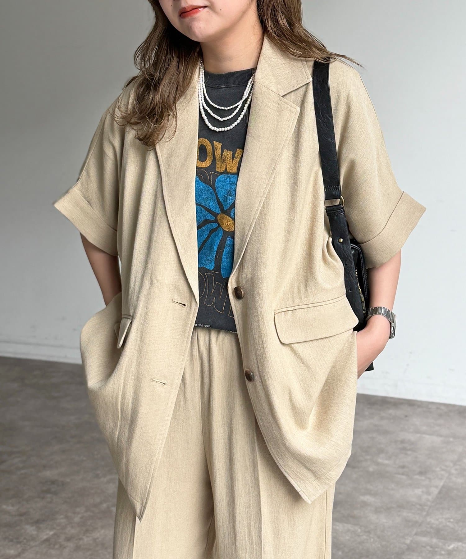 CPCM(シーピーシーエム) 【セットアップ可】半袖ドルマンシングルテーラードジャケット