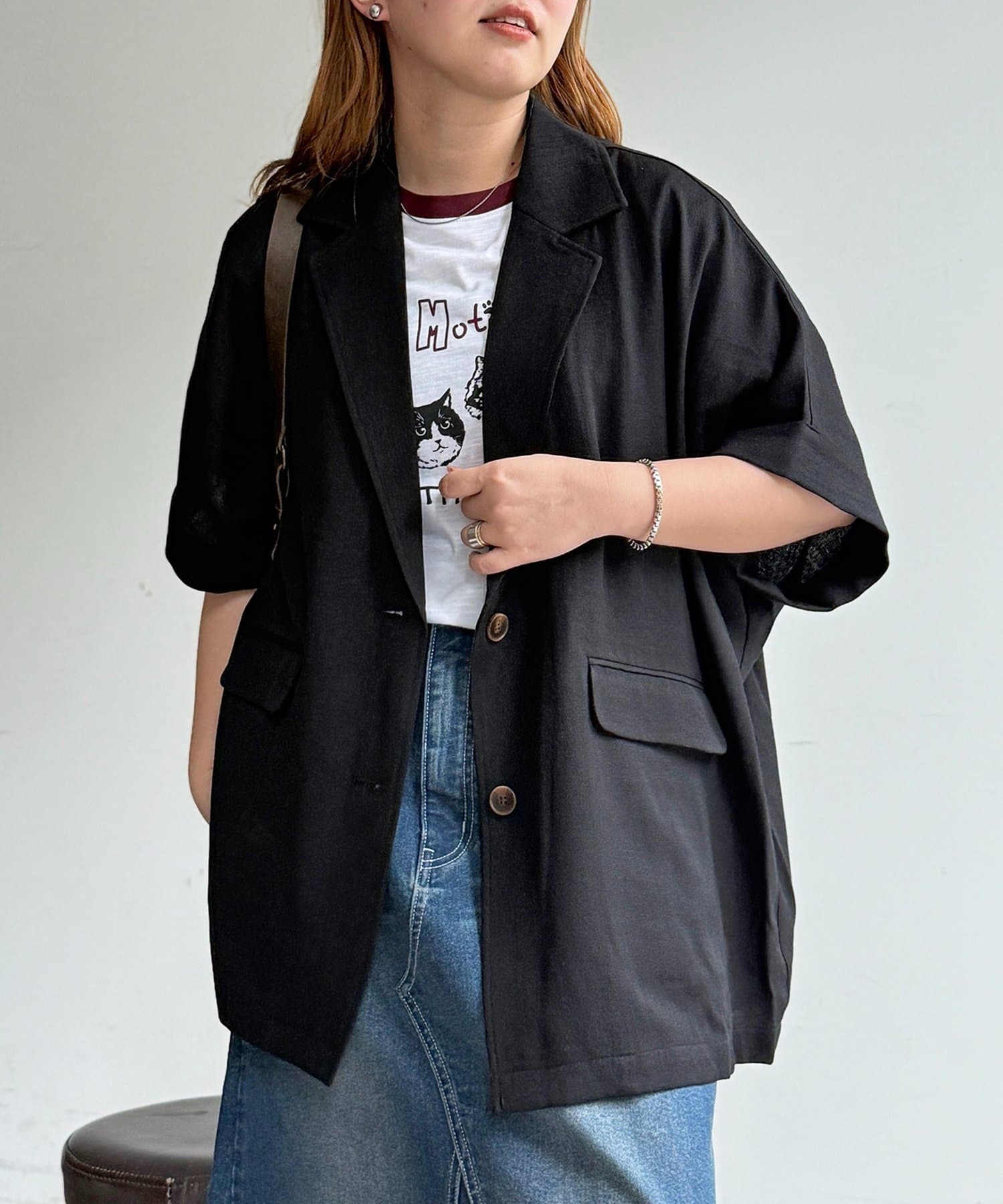 CPCM(シーピーシーエム) 【セットアップ可】半袖ドルマンシングルテーラードジャケット