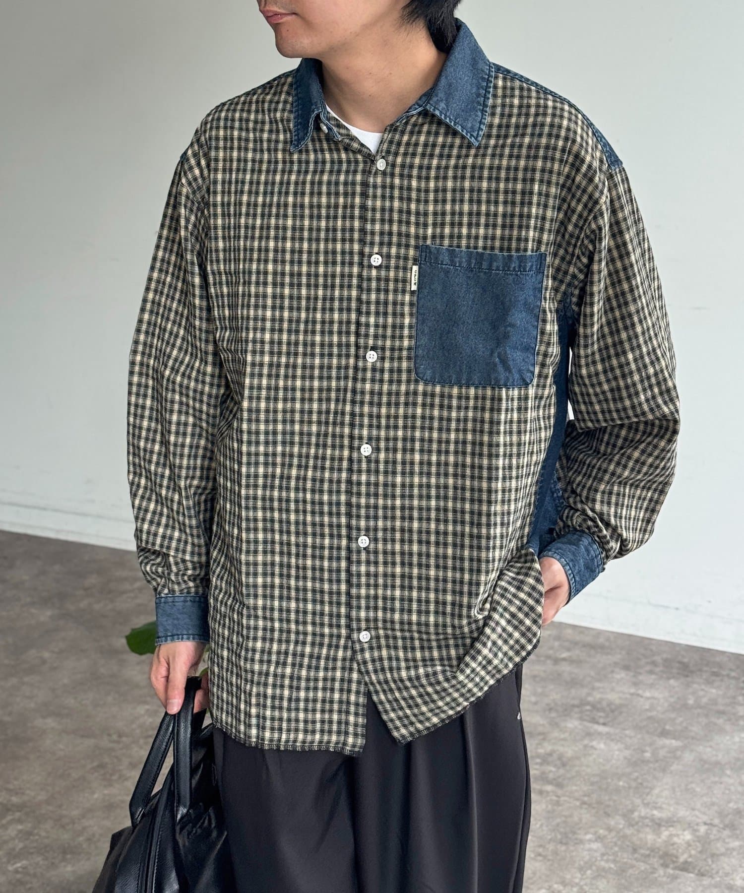 CPCM(シーピーシーエム) デニム切替チェックシャツ