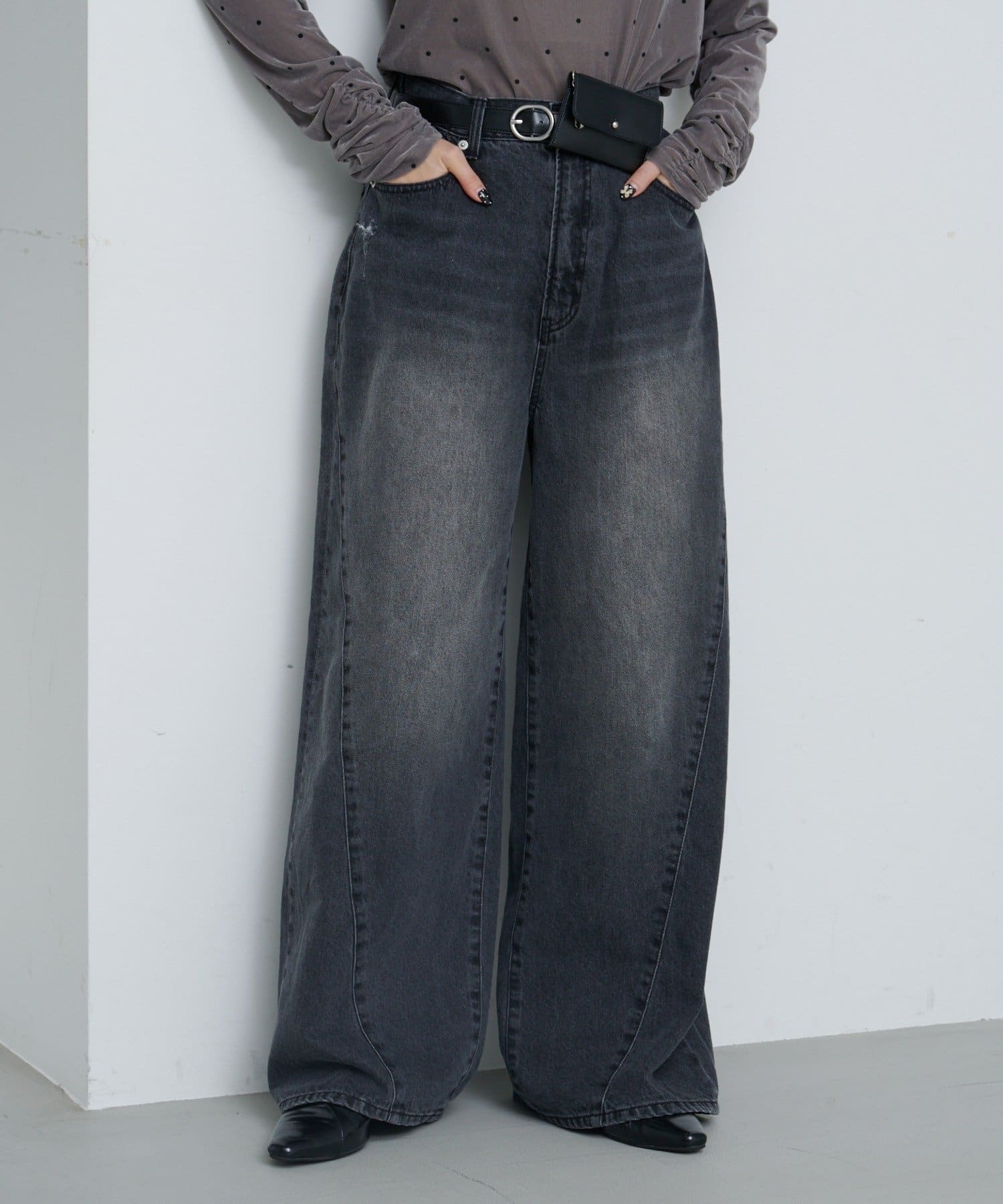 Kastane(カスタネ) 【2サイズ展開/低身長サイズ/ウエスト調節可】カーブステッチデニム