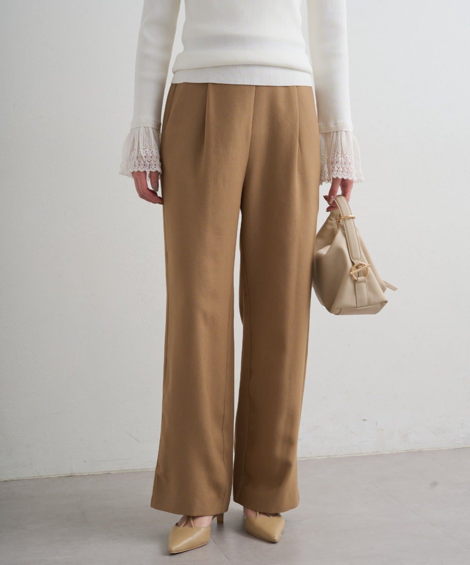 LOUNGEDRESS(ラウンジドレス) 【2/12～セレモニーフェア対象アイテム】【セットアップ対応可】麻調合繊タックパンツ