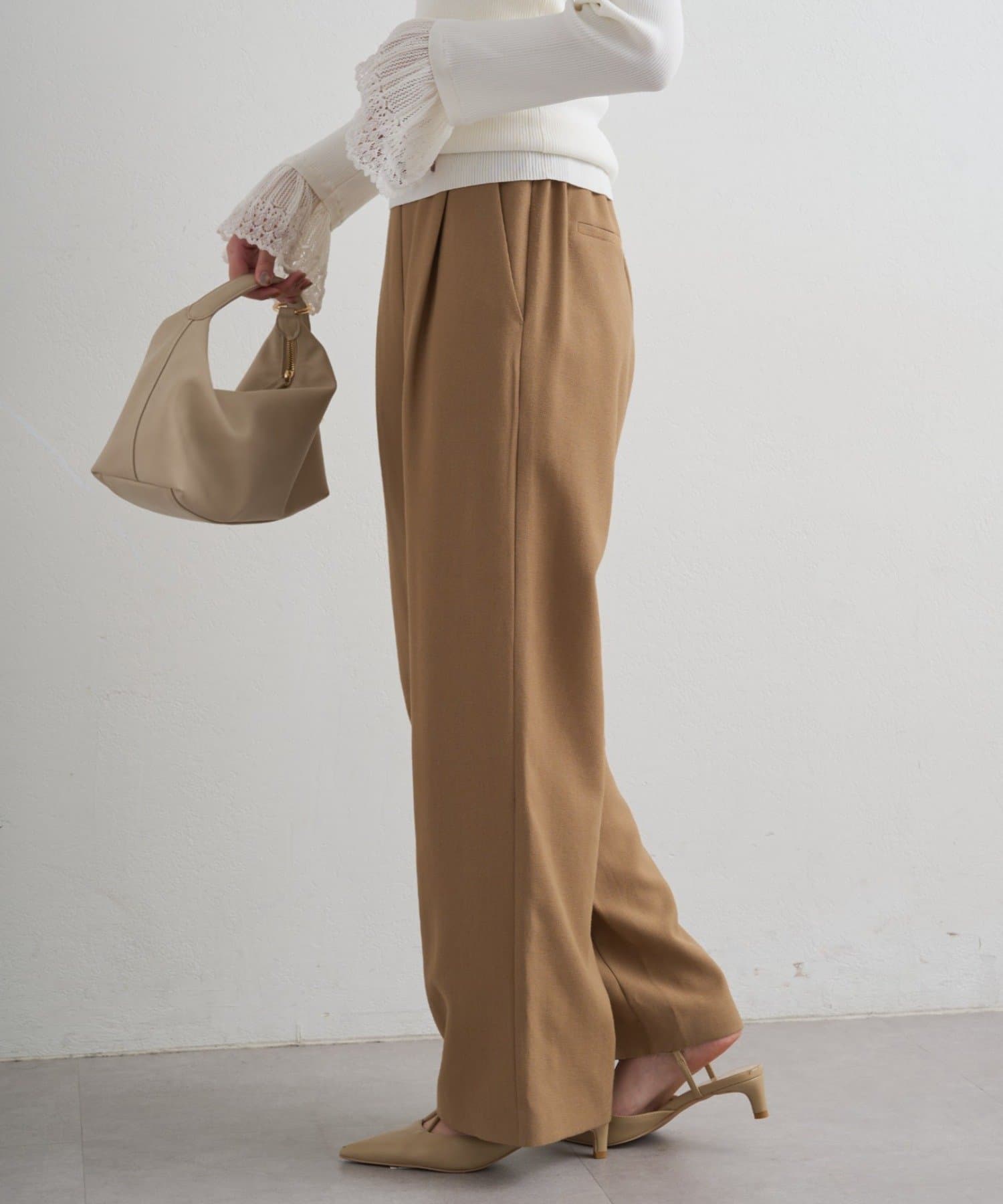 LOUNGEDRESS(ラウンジドレス) 【2/12～セレモニーフェア対象アイテム】【セットアップ対応可】麻調合繊タックパンツ