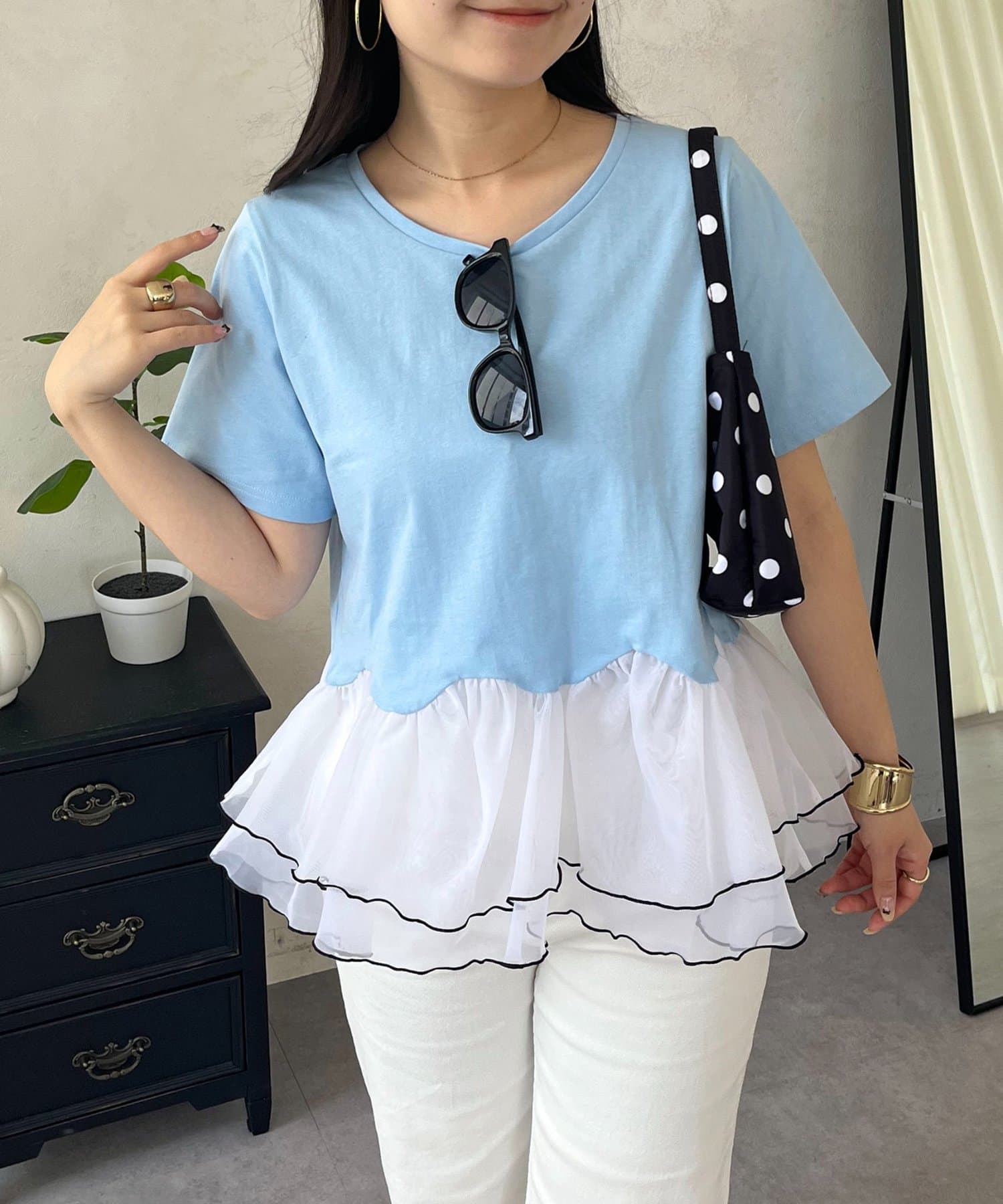 prose verse(プロズヴェール) バイカラー裾フリルTシャツ