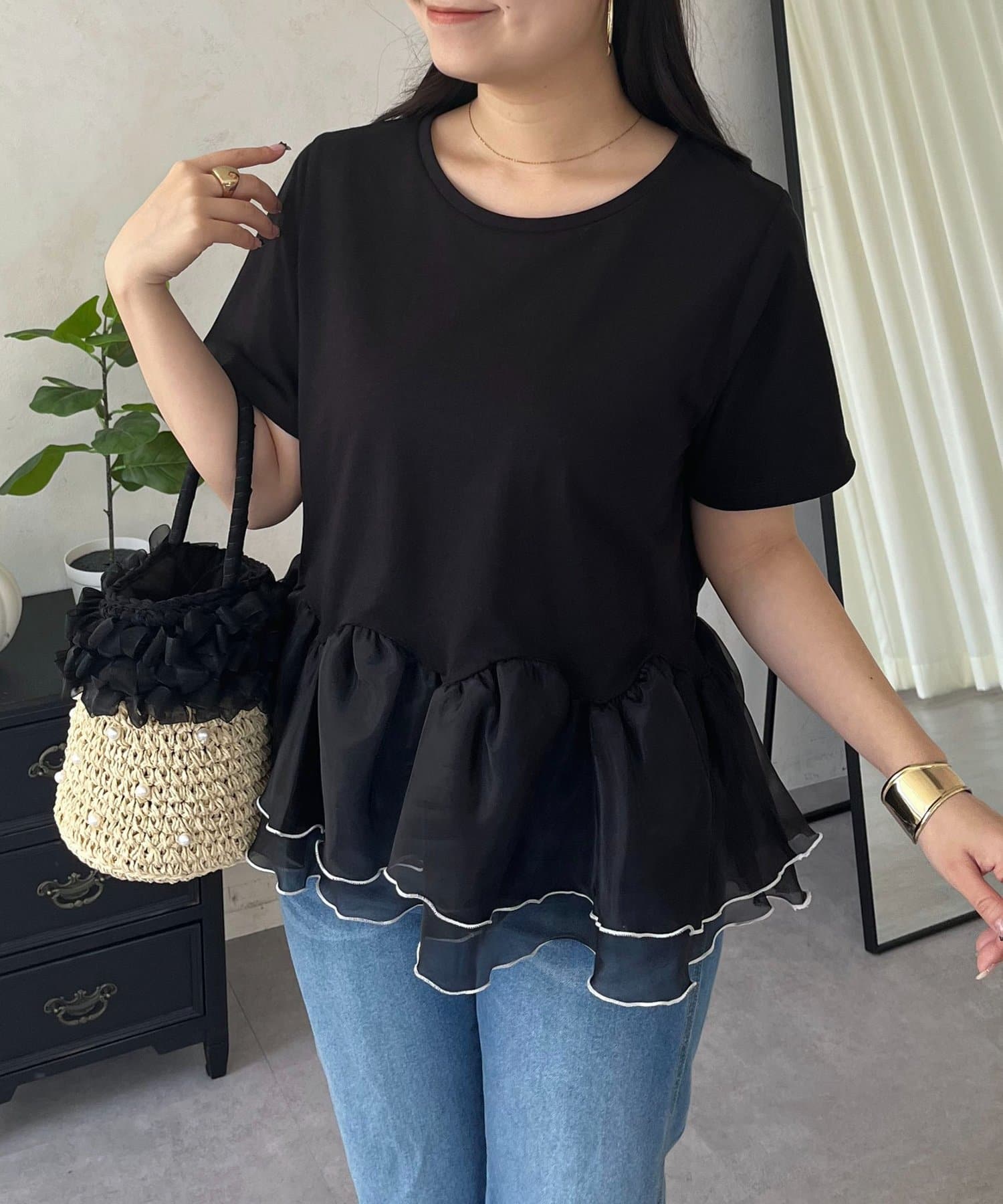 prose verse(プロズヴェール) バイカラー裾フリルTシャツ