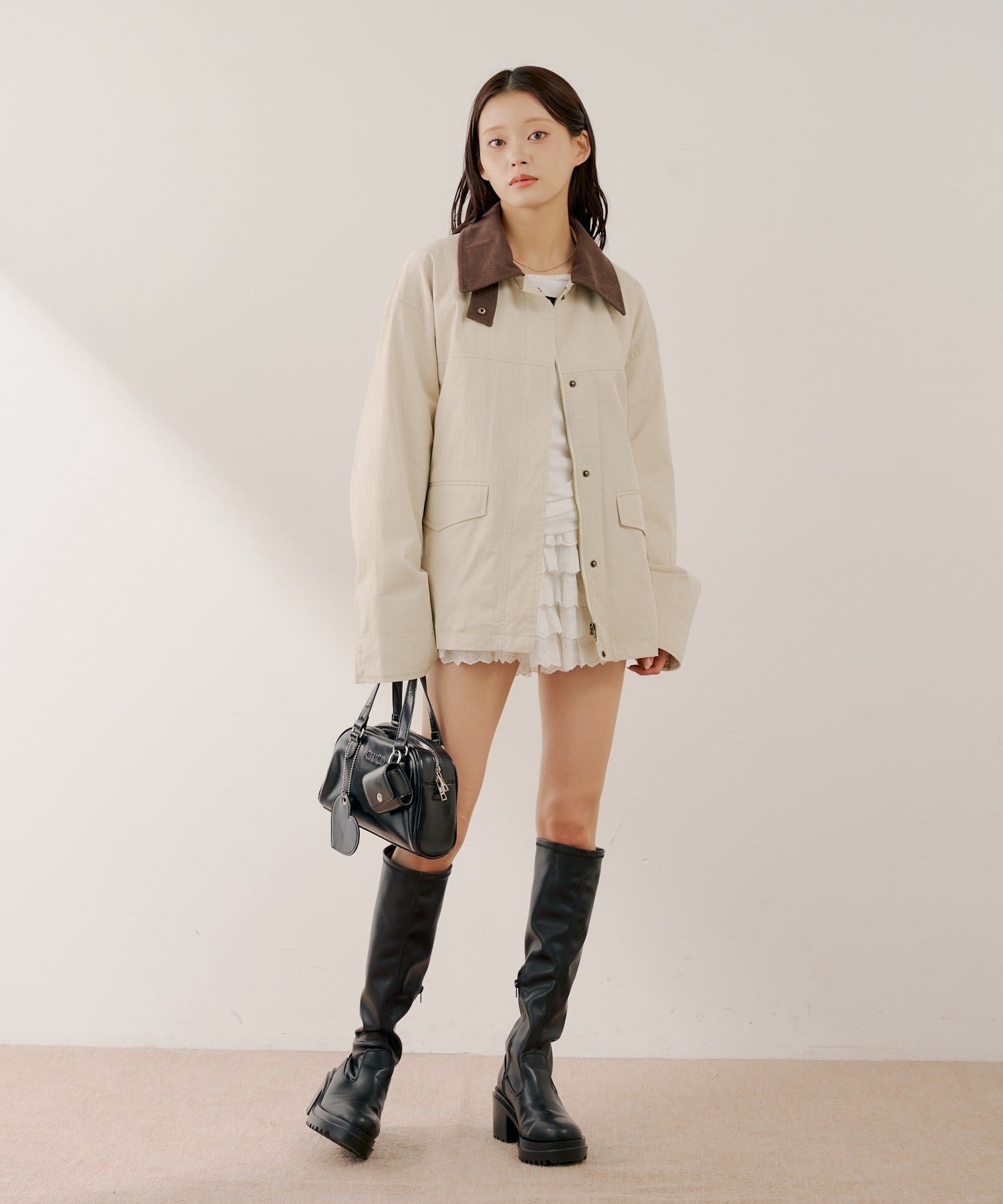 Chico(チコ) 襟配色ジップルーズジャケット