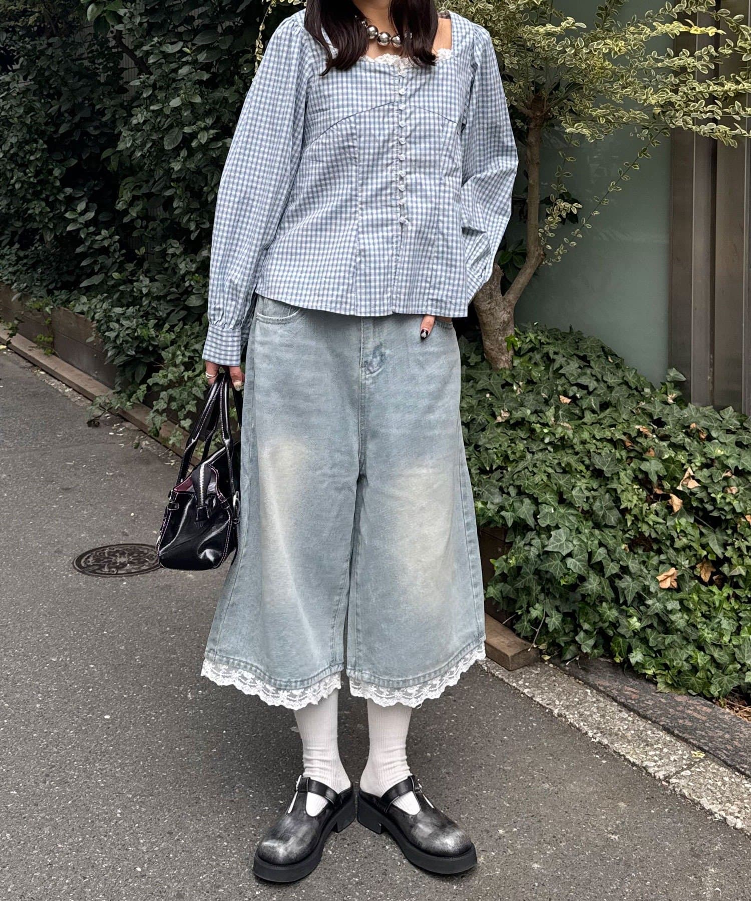 CIAOPANIC(チャオパニック) 【neutral by ciaopanic】レースレイヤードデニムハーフパンツ