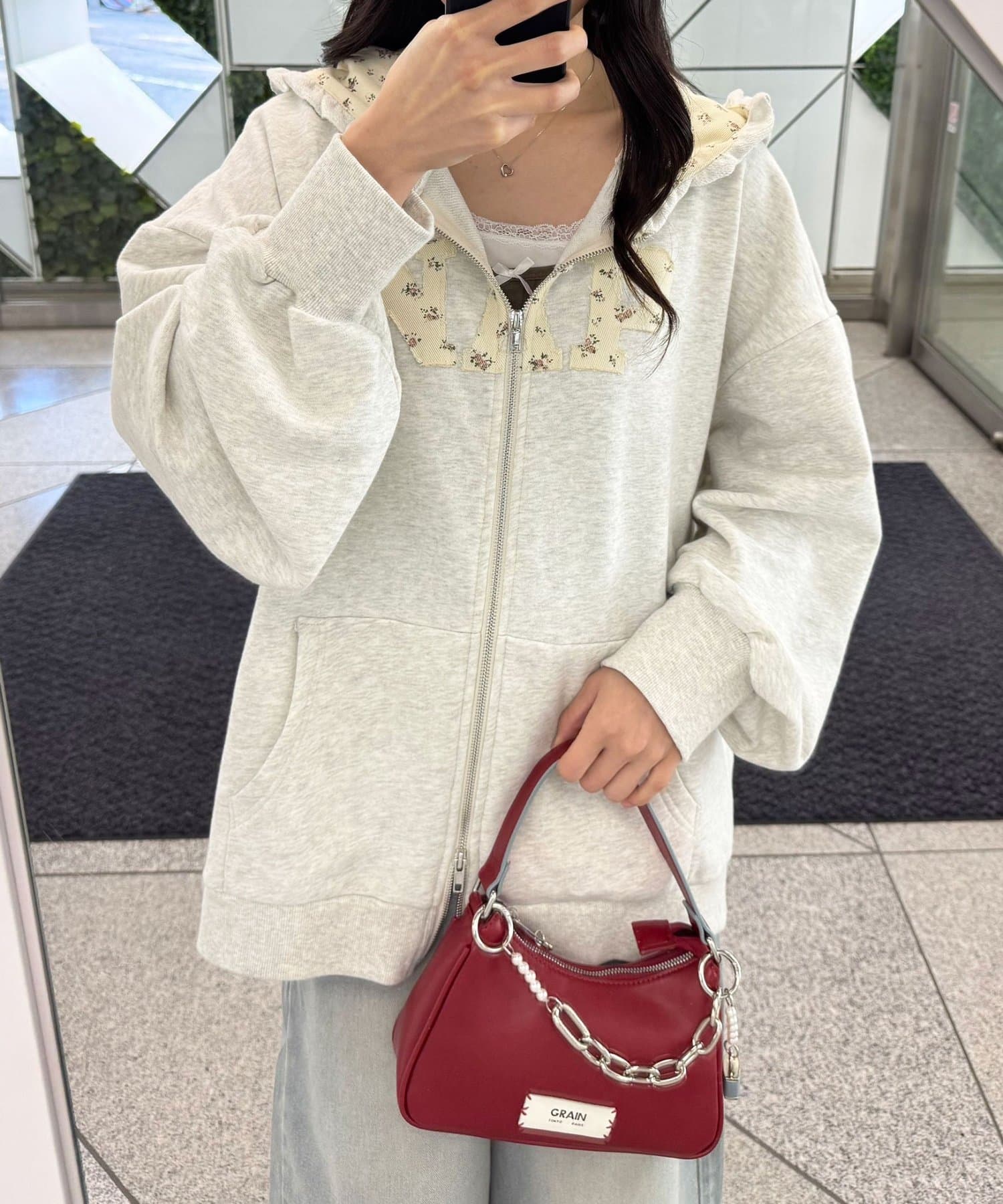 CIAOPANIC(チャオパニック) 【neutral by ciaopanic】フラワーロゴフリルダブルジップパーカー