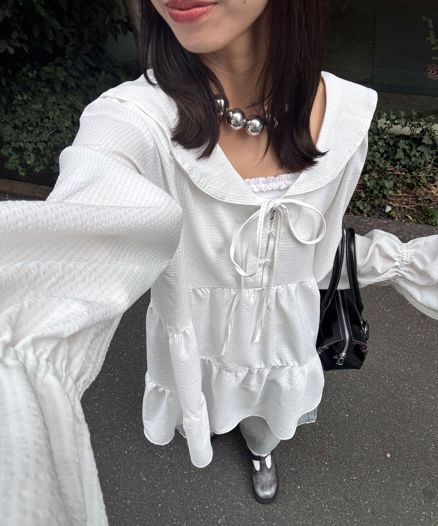 CIAOPANIC(チャオパニック) 【neutral by ciaopanic】セーラーカラーシャツティアードミニワンピース