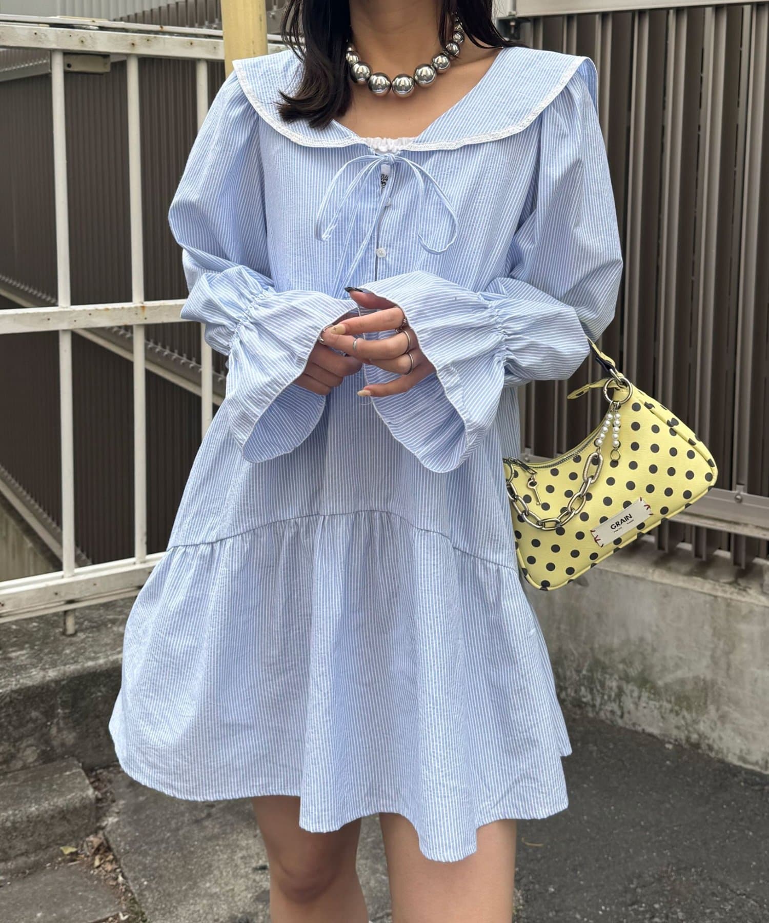 CIAOPANIC(チャオパニック) 【neutral by ciaopanic】セーラーカラーシャツティアードミニワンピース