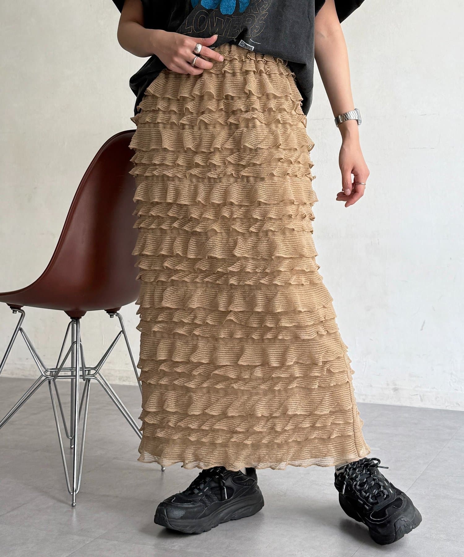 CPCM(シーピーシーエム) 段々フリルナロースカート