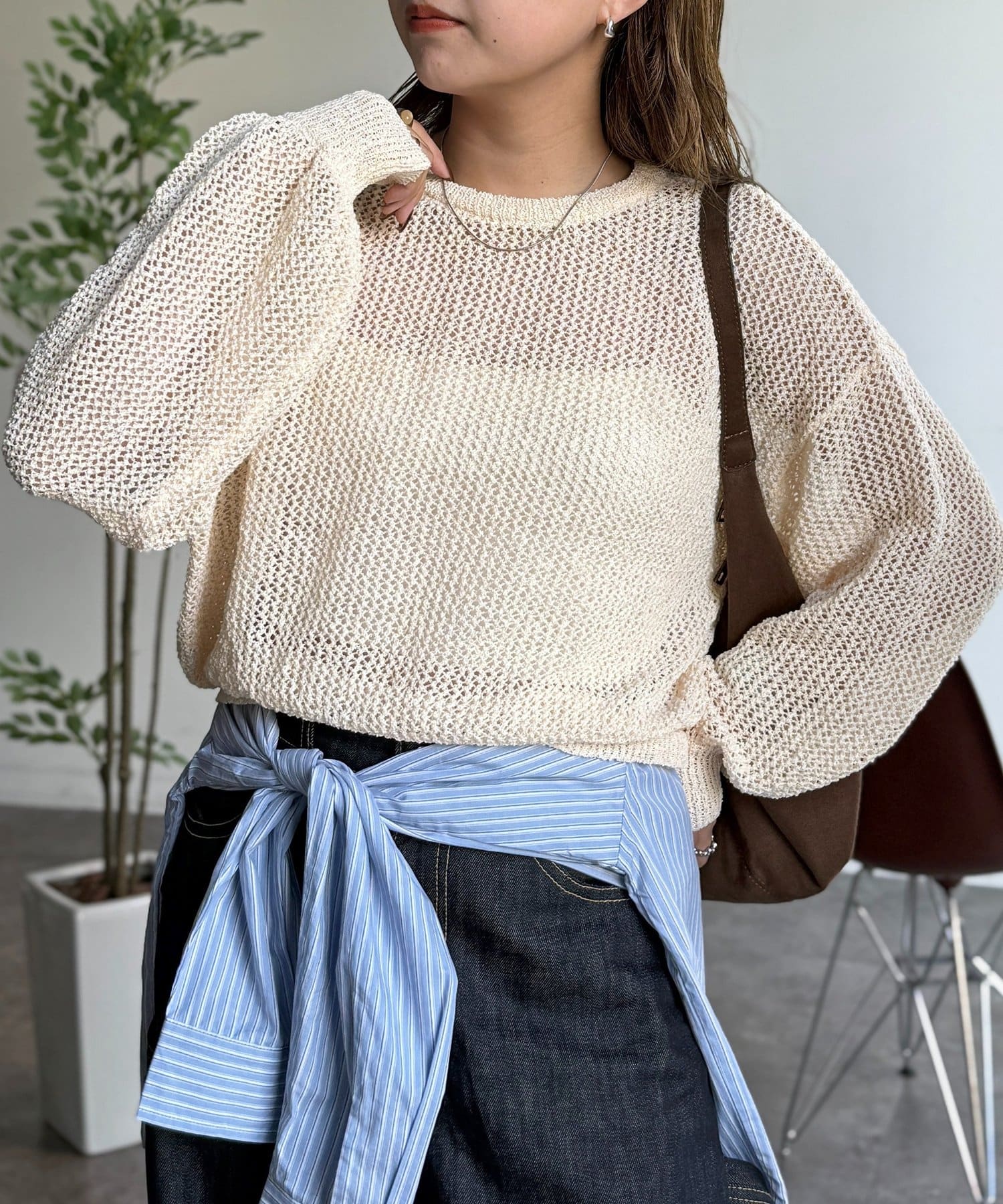 CPCM(シーピーシーエム) 麻タッチメッシュプルオーバー