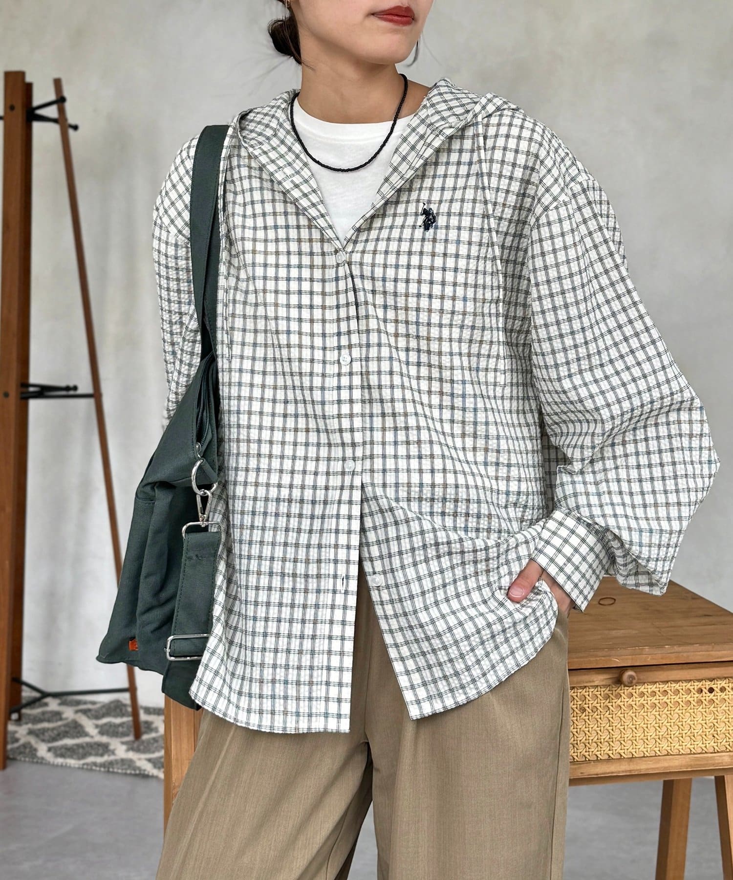 CPCM(シーピーシーエム) 【U.S. POLO ASSN.】シアサッカーフードシャツ