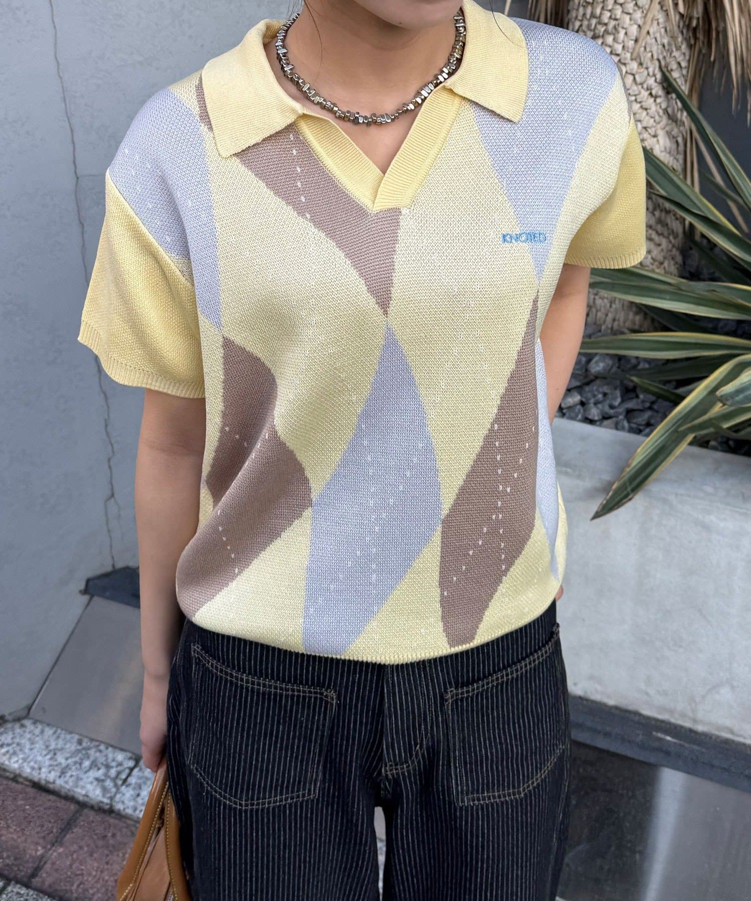 CIAOPANIC(チャオパニック) アーガイルスキッパーサマーニットポロシャツ