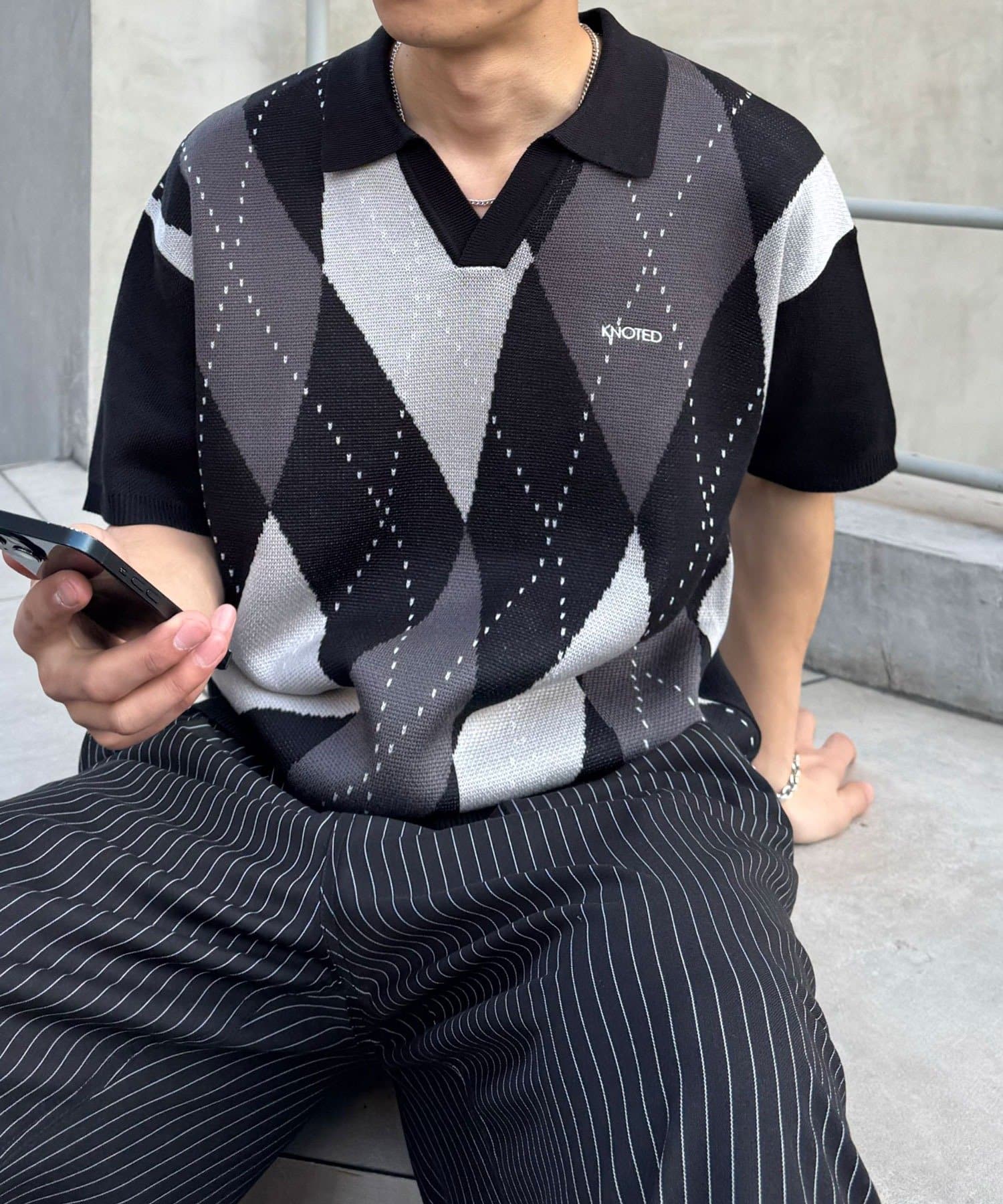 CIAOPANIC(チャオパニック) アーガイルスキッパーサマーニットポロシャツ