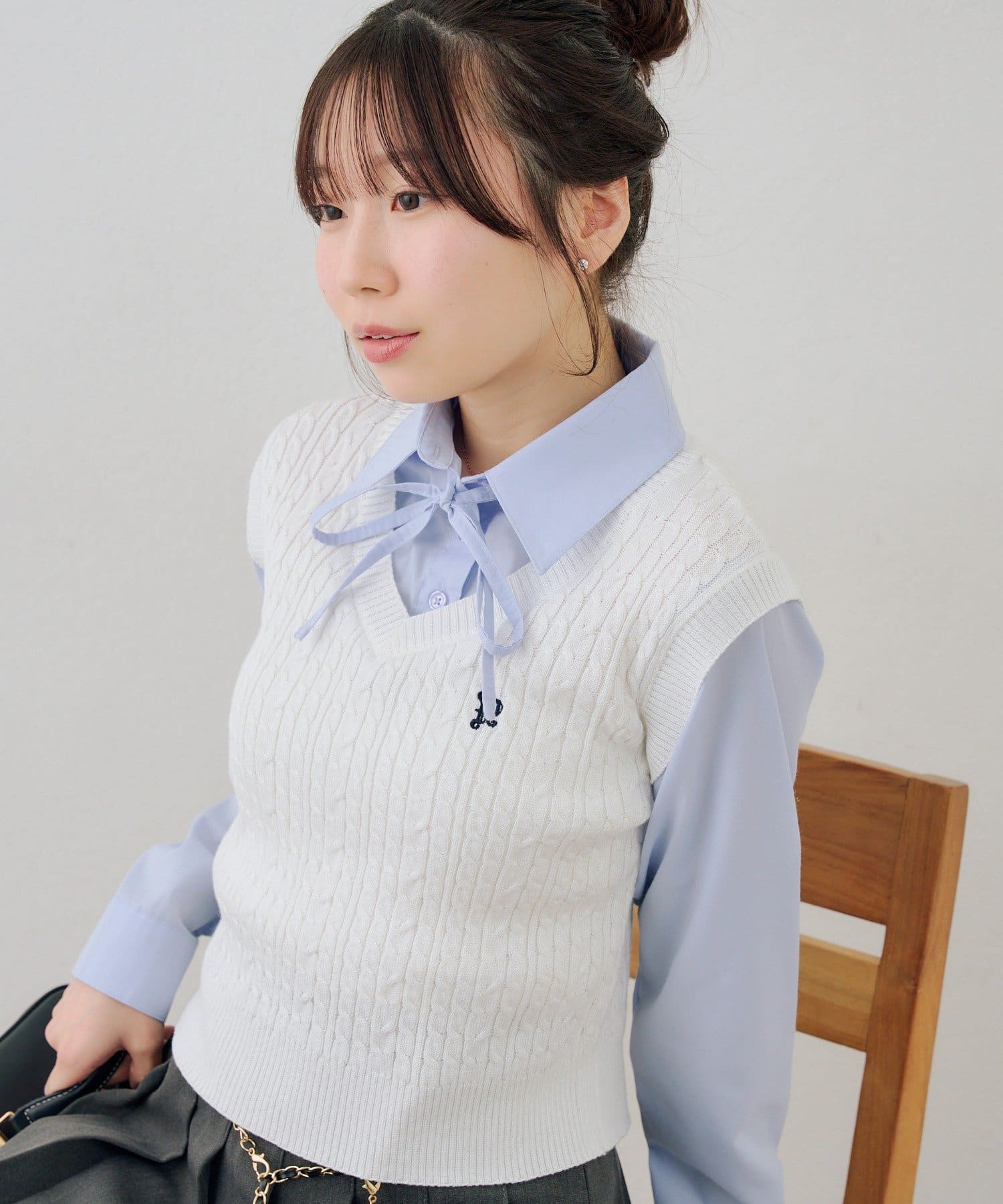 NICE CLAUP / OLIVE des OLIVE OUTLET(ナイスクラップ  / オリーブ デ オリーブ アウトレット) 【RMAF】シャツ+ニットベストドッキングプルオーバー