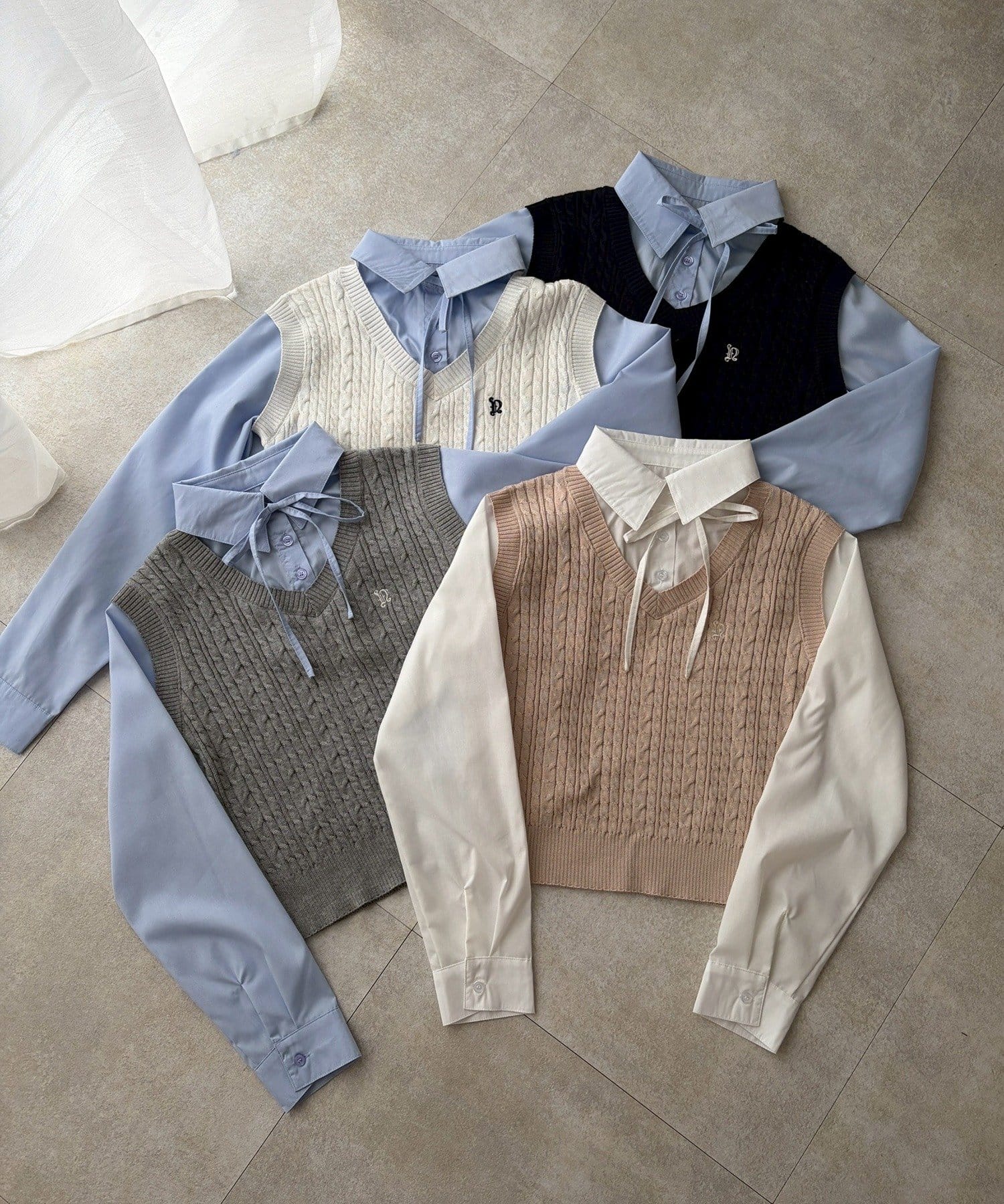 NICE CLAUP / OLIVE des OLIVE OUTLET(ナイスクラップ  / オリーブ デ オリーブ アウトレット) 【RMAF】シャツ+ニットベストドッキングプルオーバー