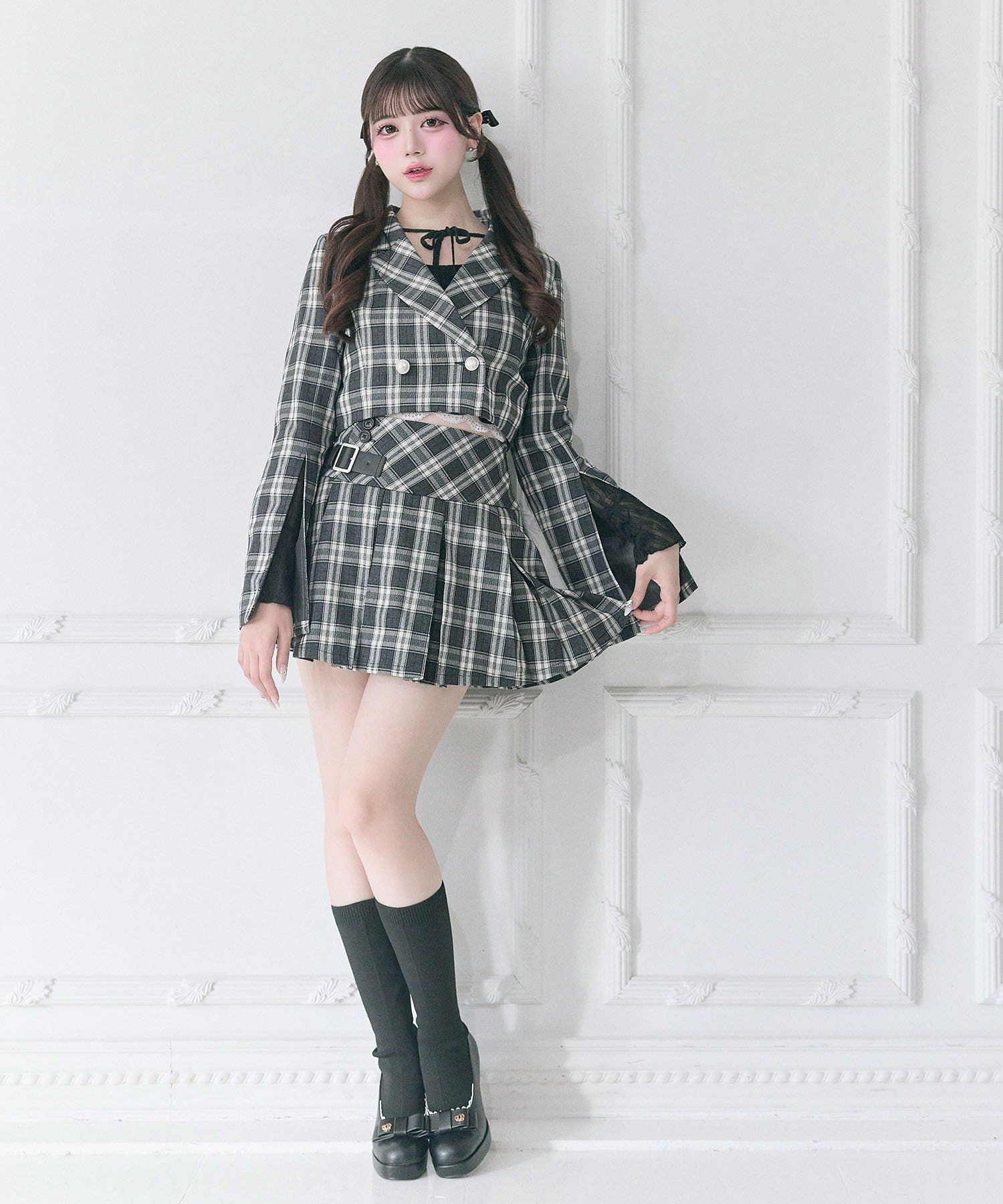 Belle Charme(ベルシャルム) Side Belt Pleats Skirt
