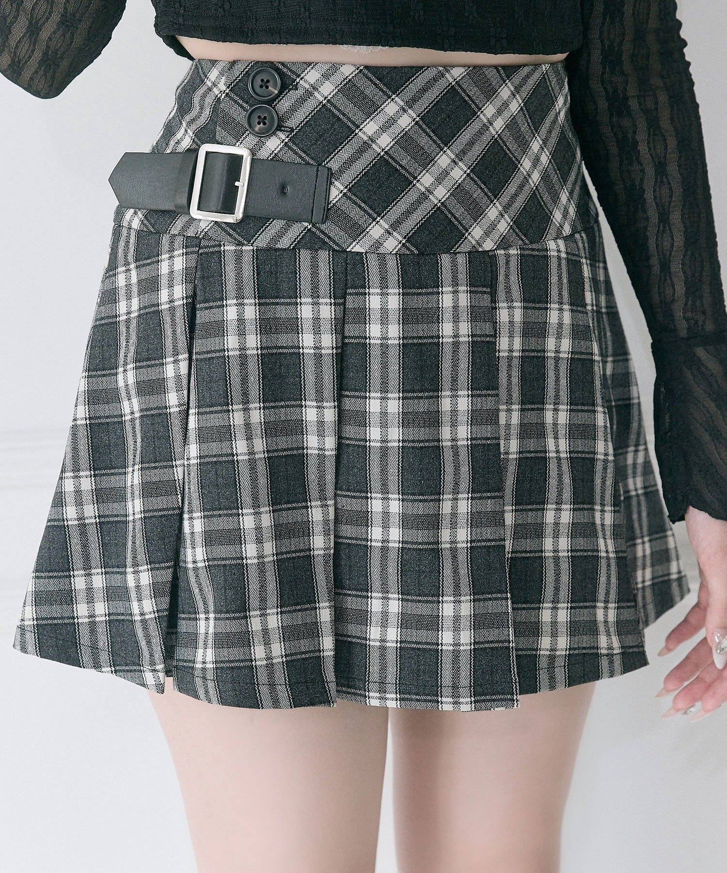 Belle Charme(ベルシャルム) Side Belt Pleats Skirt