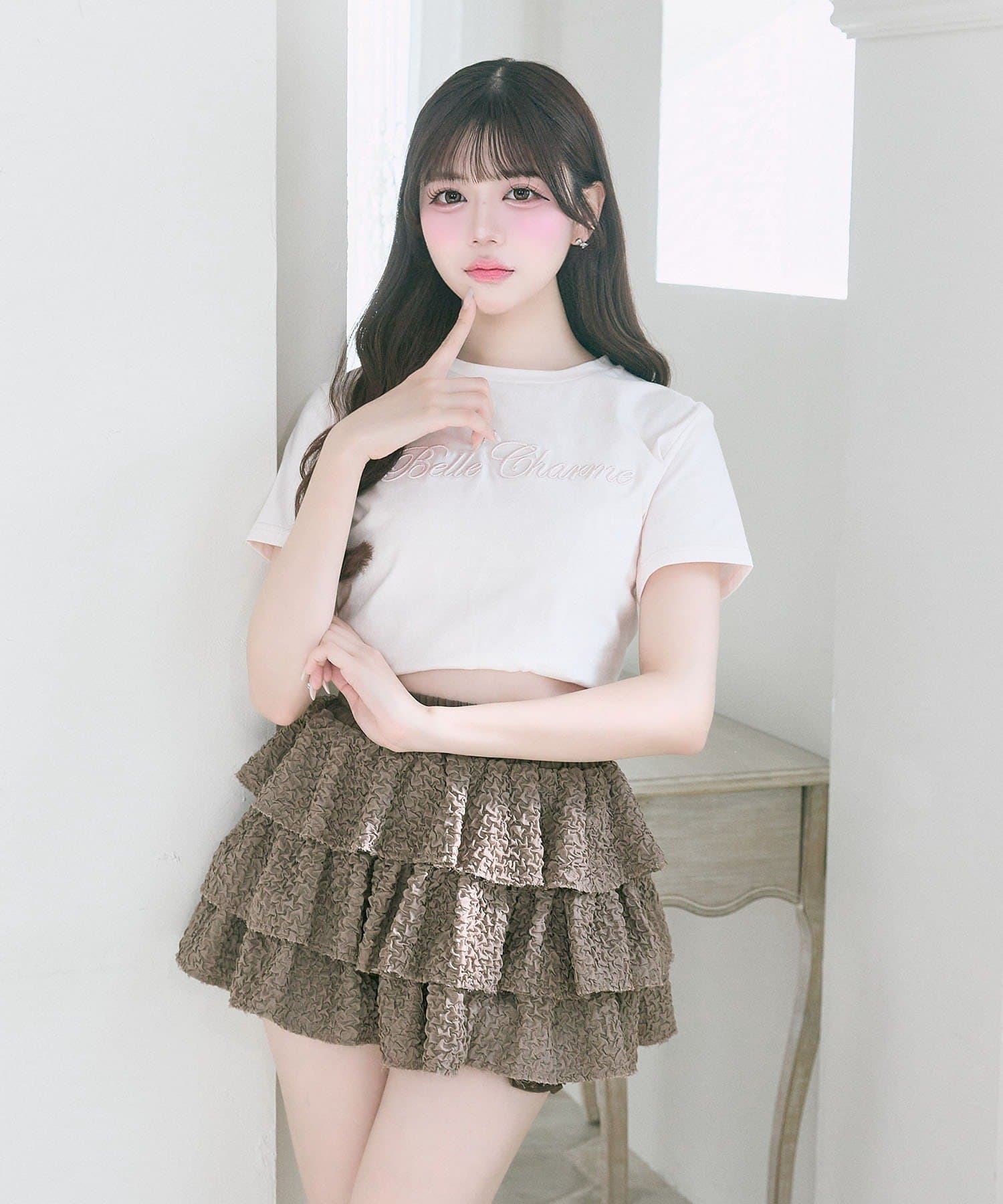 Belle Charme(ベルシャルム) Layered Frill Mini Skirt