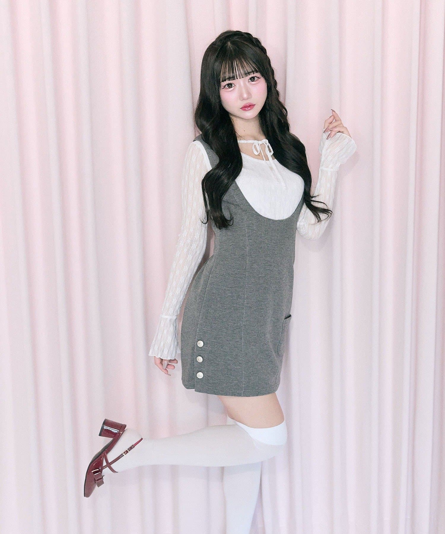 Belle Charme(ベルシャルム) Side Button Mini Jumper Skirt