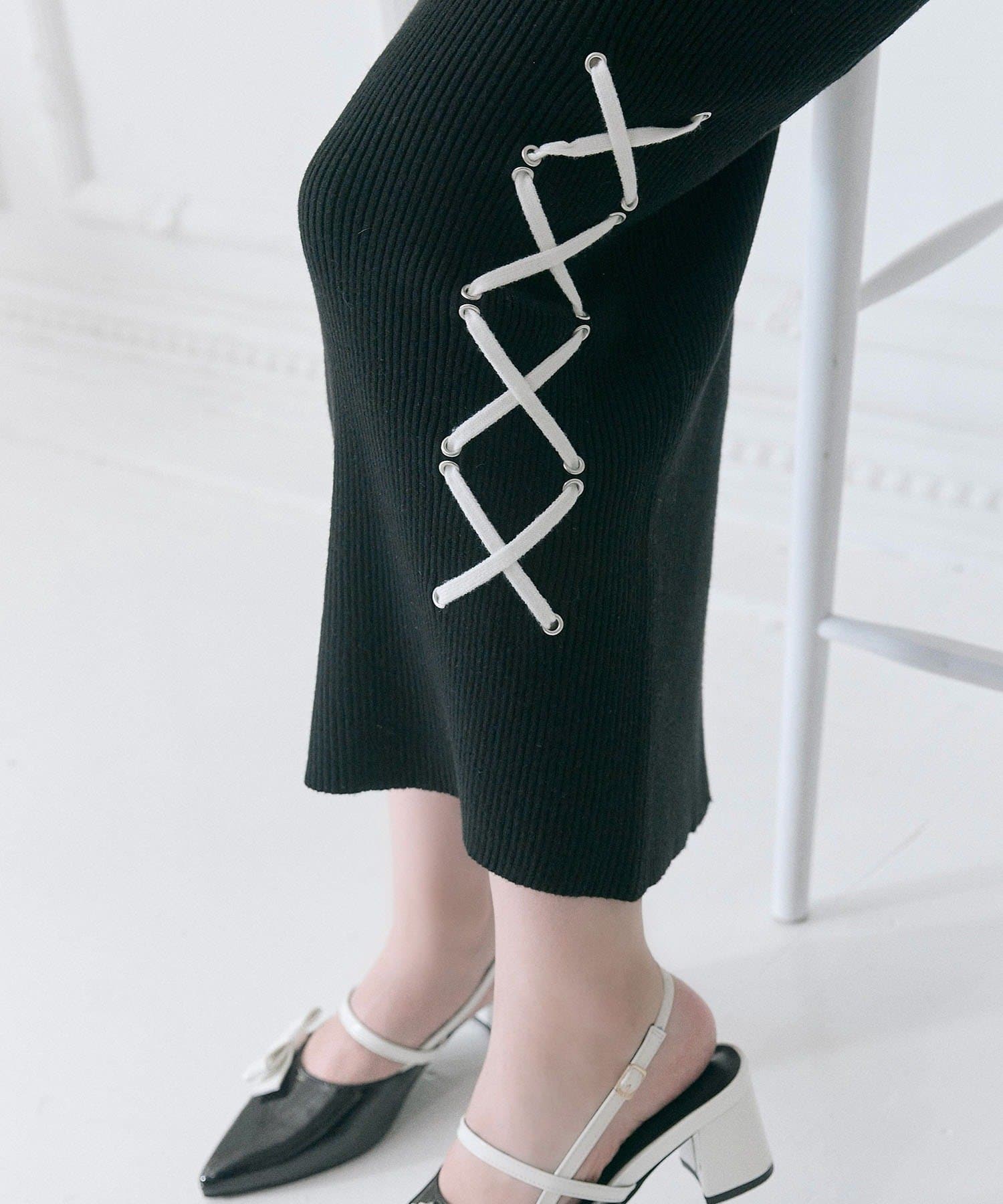 Belle Charme(ベルシャルム) Neck Ribbon Mermaid Knit Onepiece