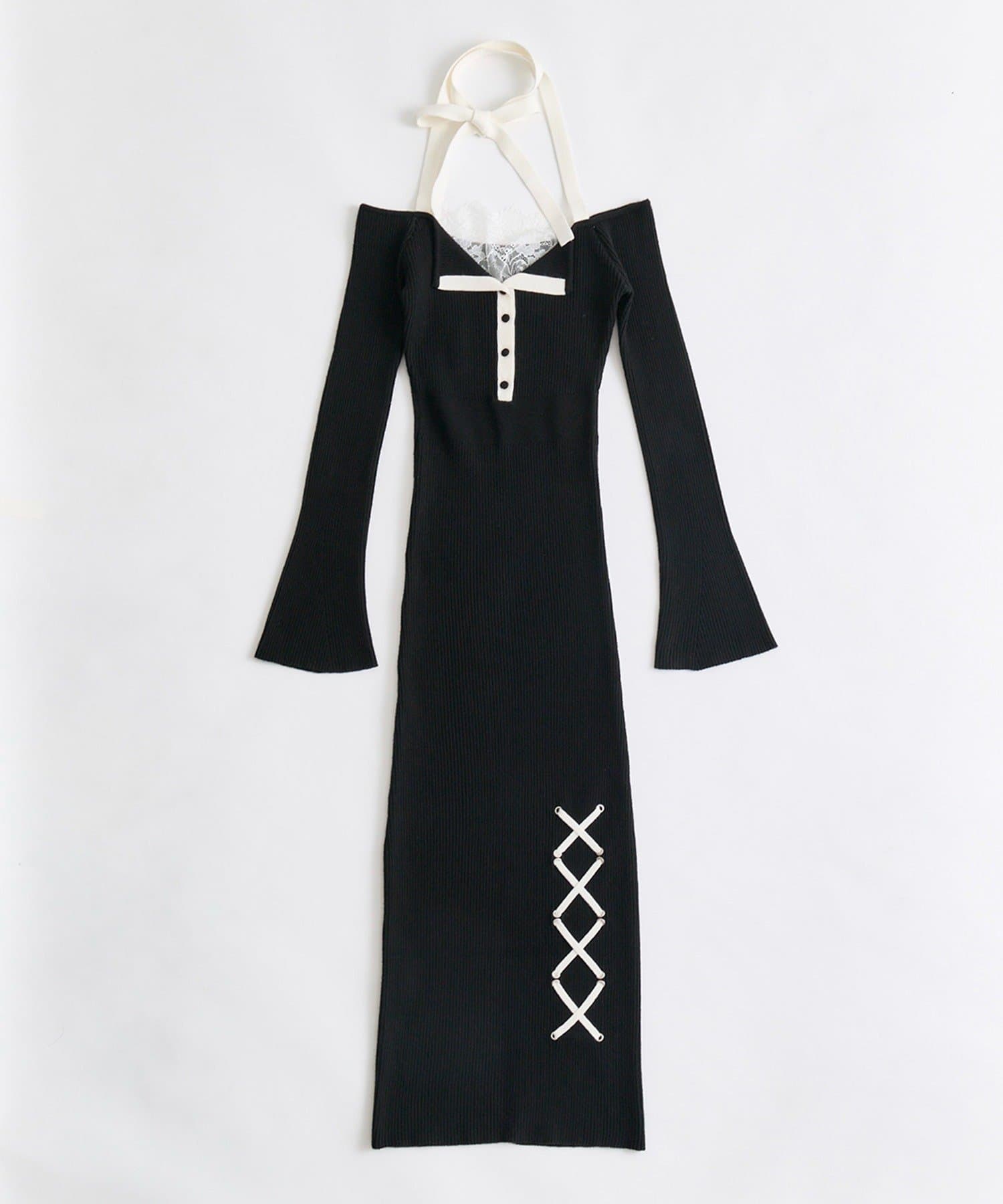 Belle Charme(ベルシャルム) Neck Ribbon Mermaid Knit Onepiece