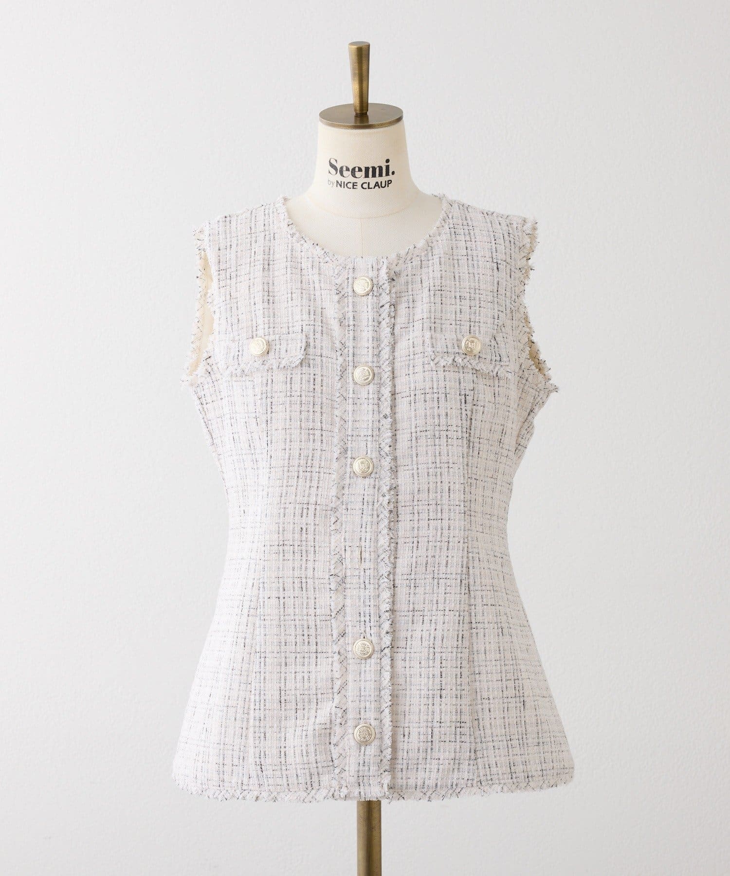 Seemi.by NICE CLAUP(シーミーバイナイスクラップ) 【セットアップ可能】金ボタンツイードミニワンピ