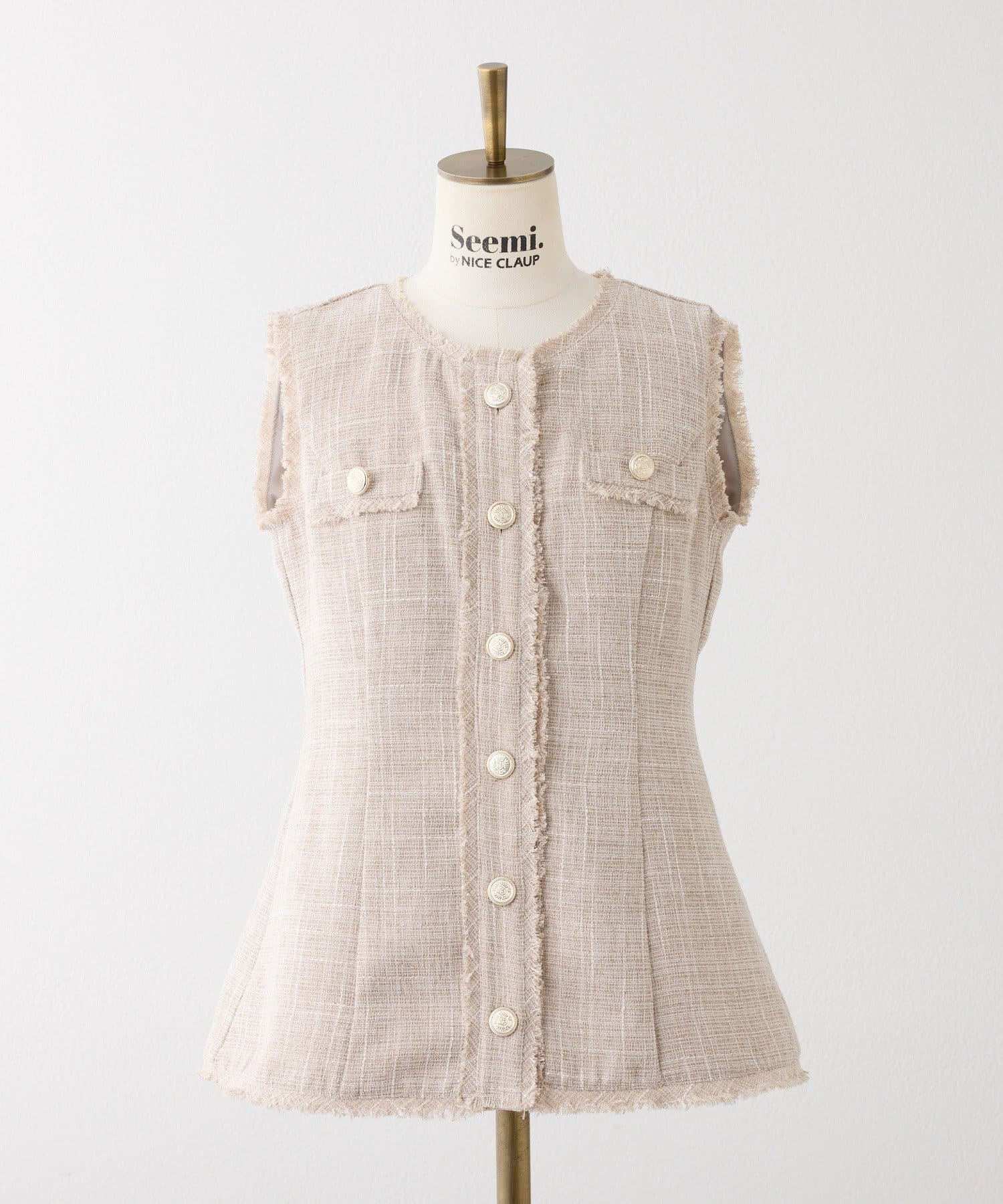 Seemi.by NICE CLAUP(シーミーバイナイスクラップ) 【セットアップ可能】金ボタンツイードミニワンピ