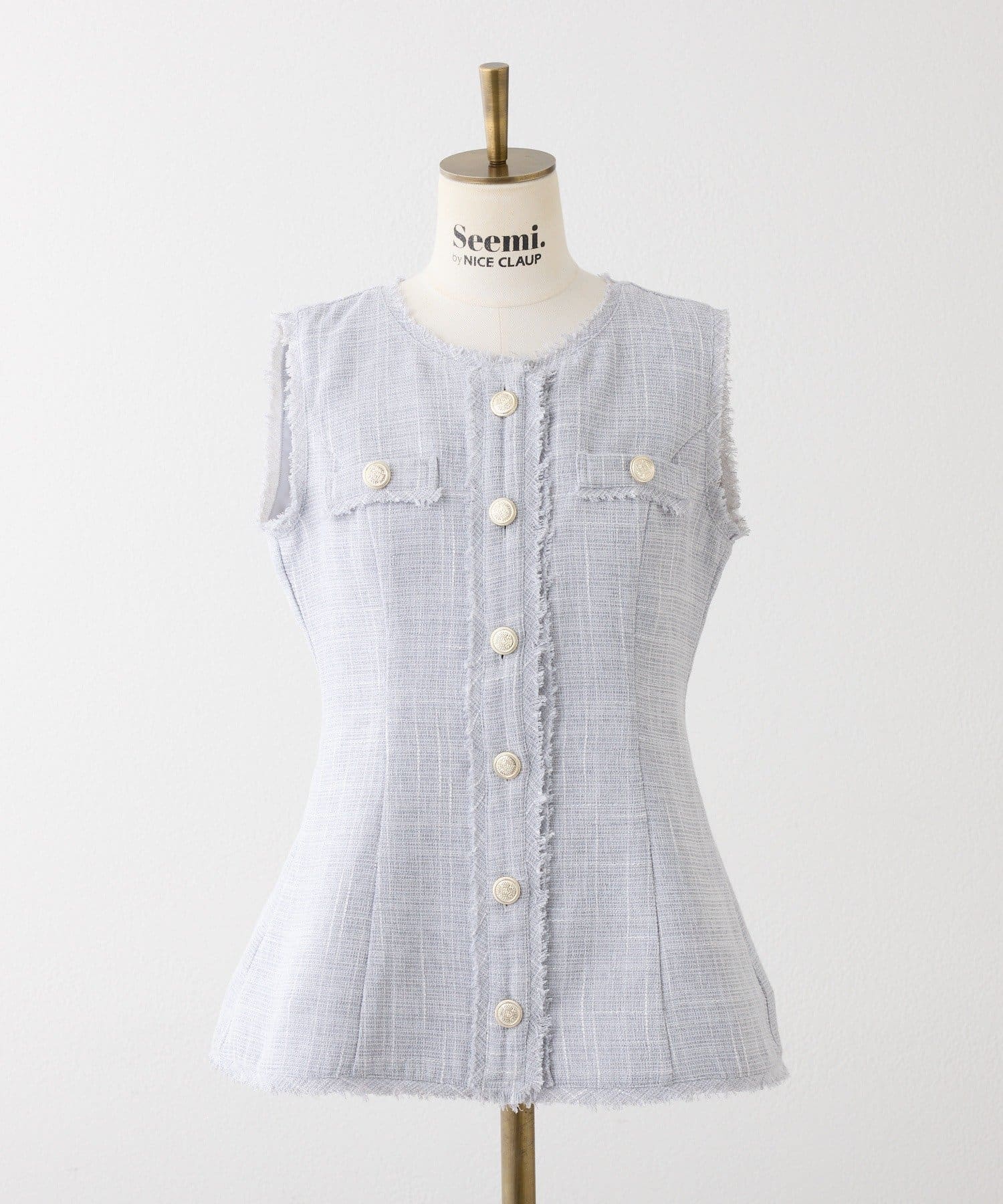 Seemi.by NICE CLAUP(シーミーバイナイスクラップ) 【セットアップ可能】金ボタンツイードミニワンピ