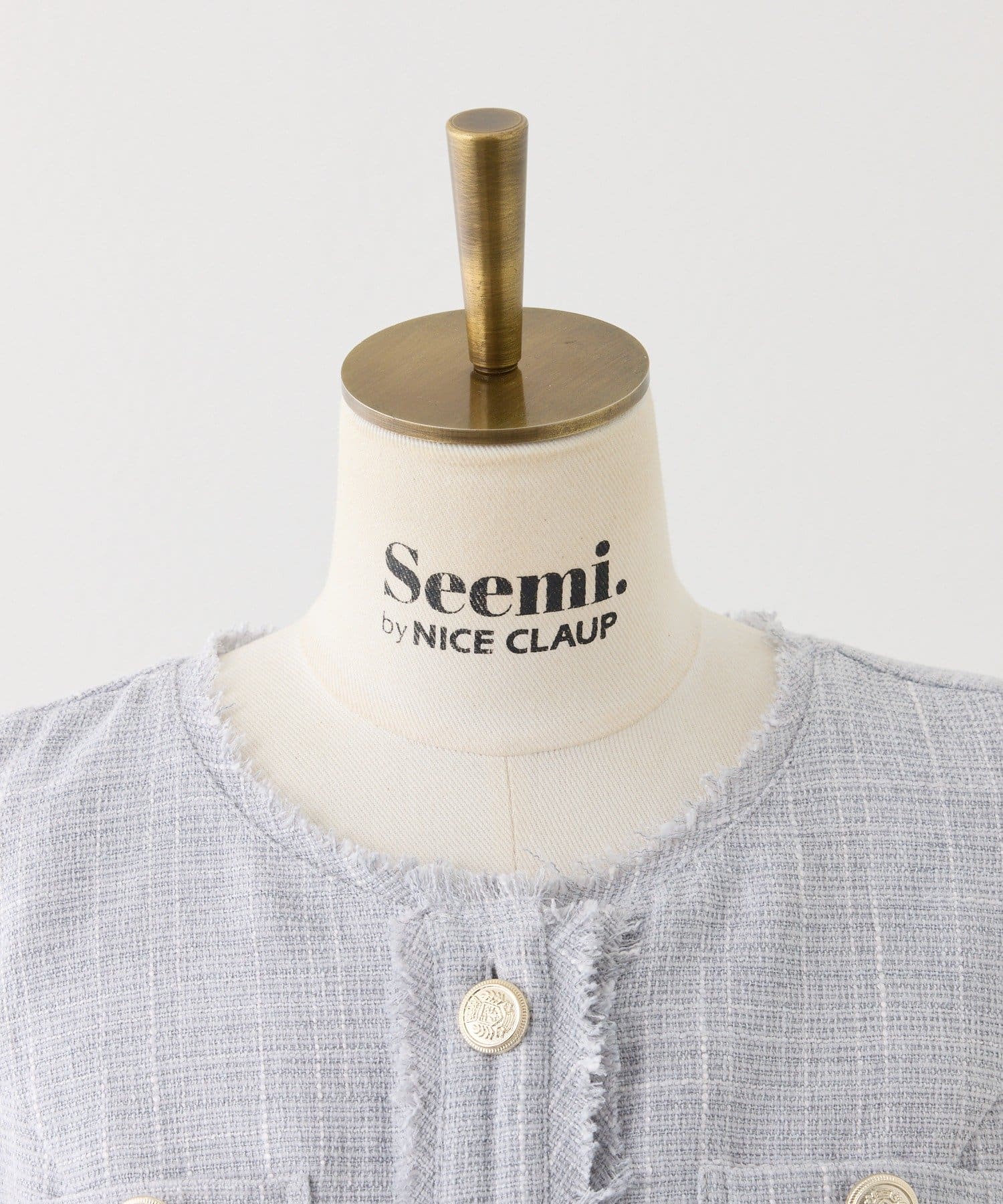 Seemi.by NICE CLAUP(シーミーバイナイスクラップ) 【セットアップ可能】金ボタンツイードミニワンピ