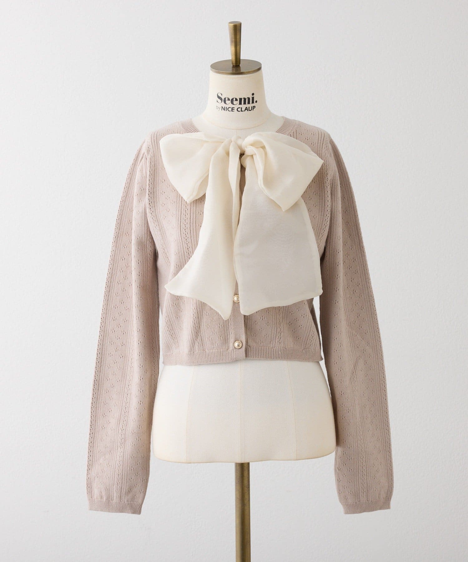 Seemi.by NICE CLAUP(シーミーバイナイスクラップ) 【ケープ取り外し可能】ボウタイアイレットカーディガン