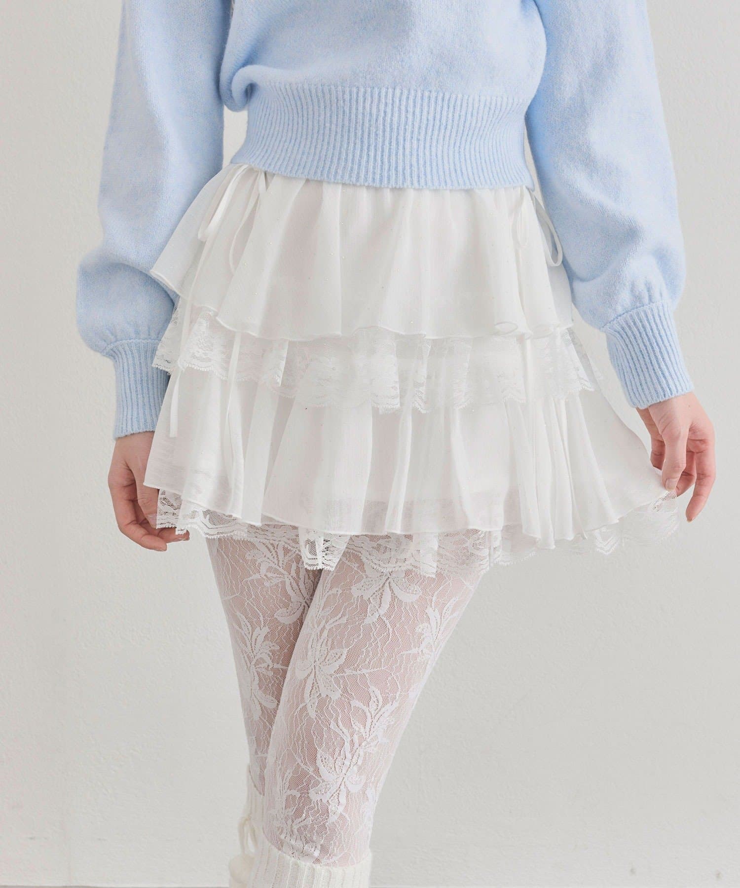 OLIVE des OLIVE(オリーブ デ オリーブ) エアリーラッフルティアードミニスカート