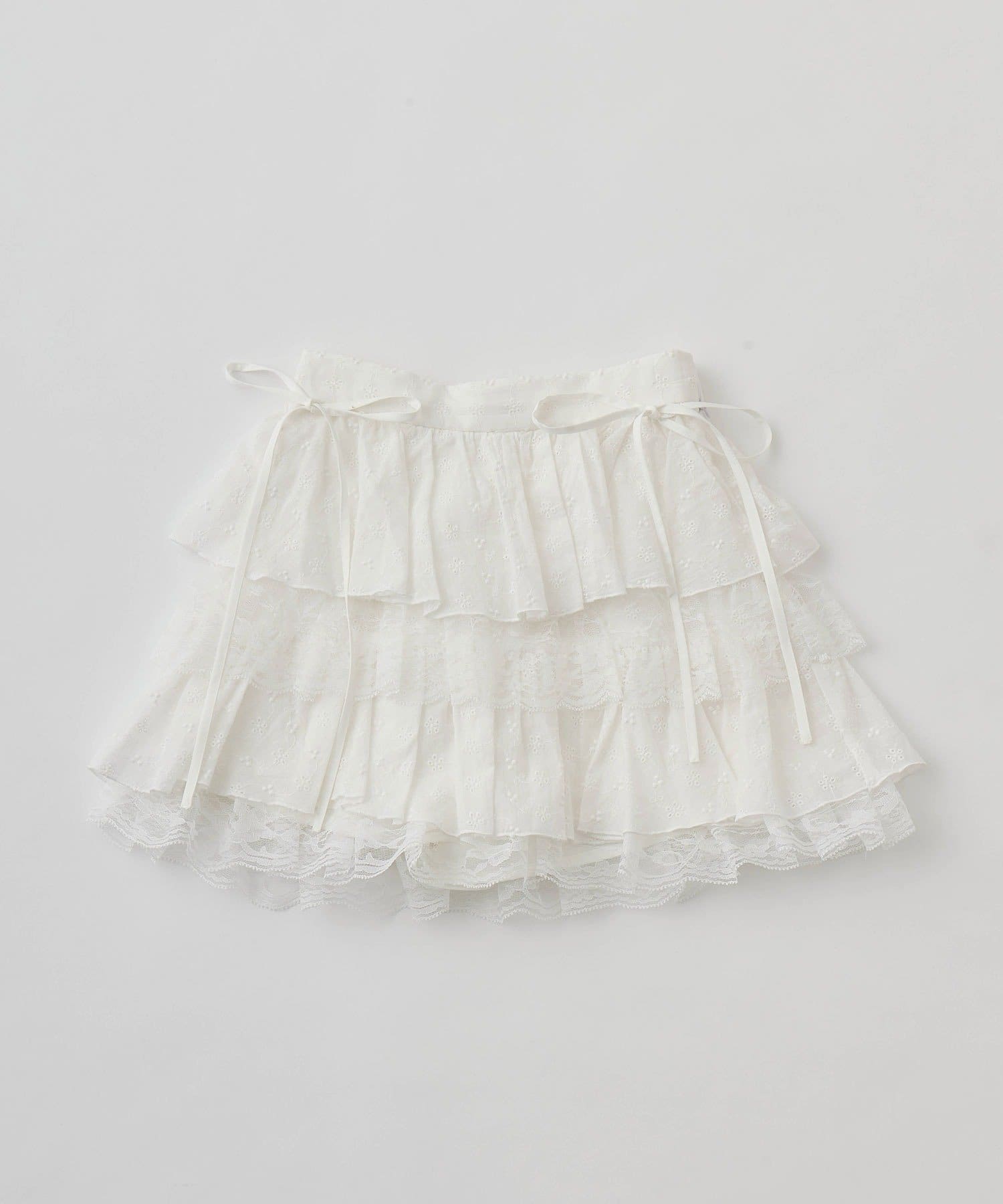 OLIVE des OLIVE(オリーブ デ オリーブ) エアリーラッフルティアードミニスカート